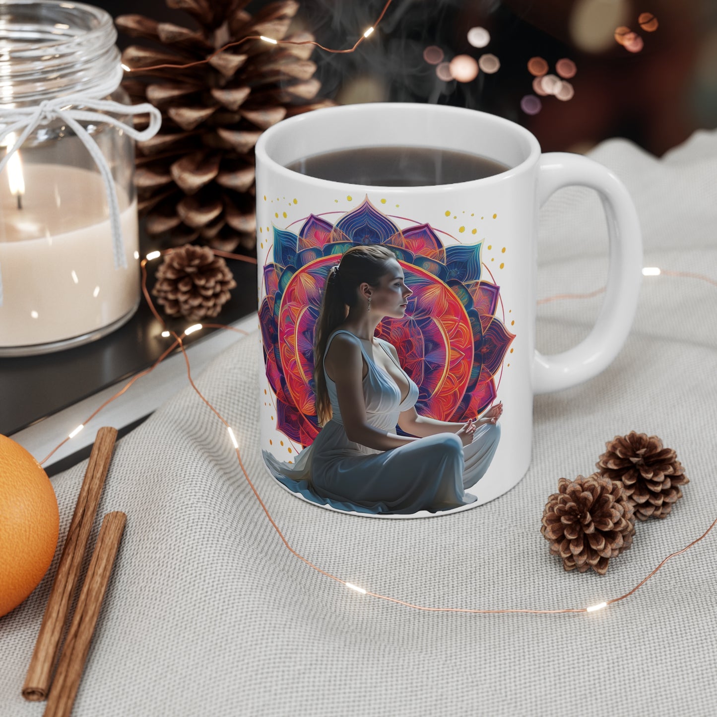 Meditative Spirit Ceramic Coffee Cups | 11oz & 15oz | Mindfulness Gifts, Yoga Lovers, Meditation, Wellness Décor, Personalize Your Drink