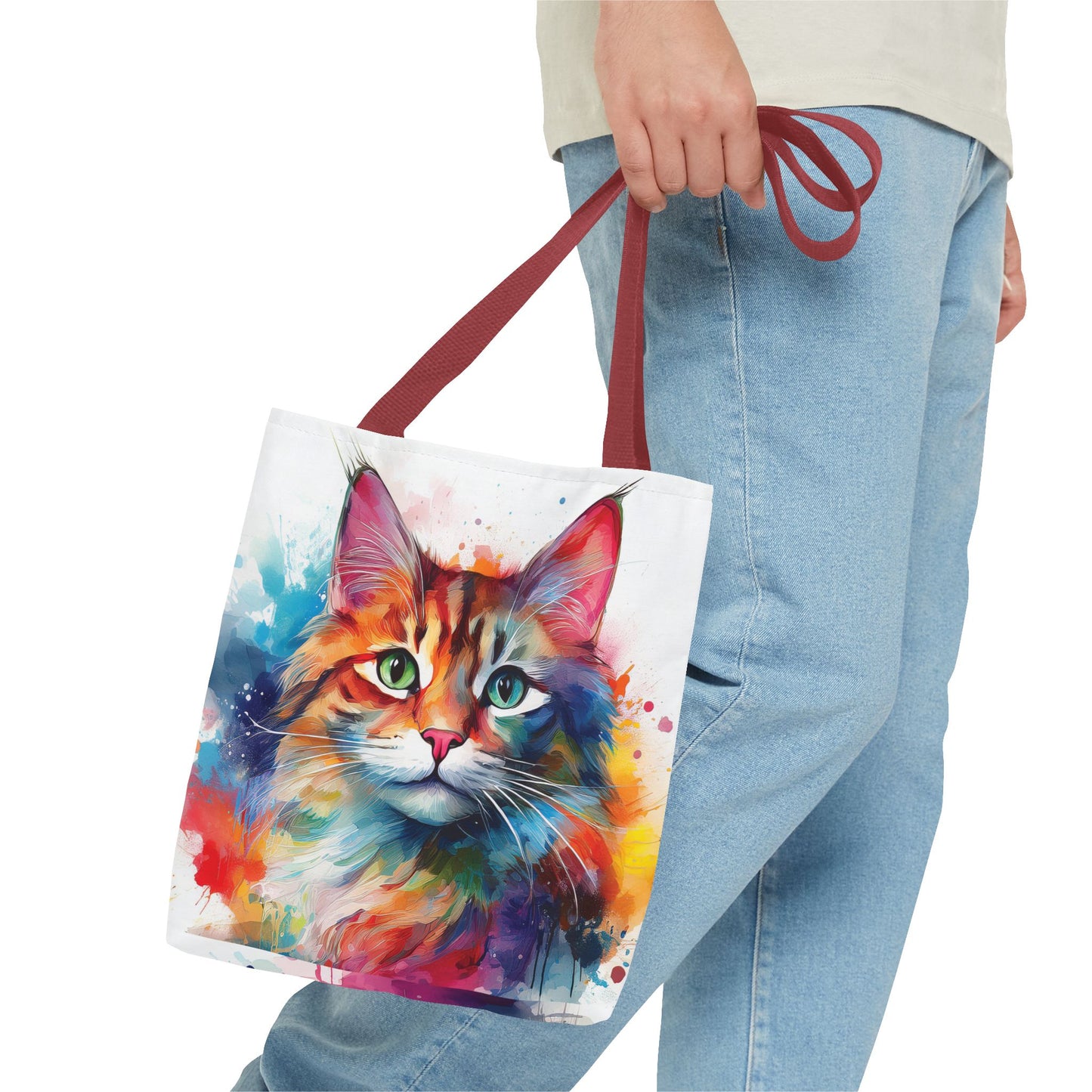 Colorful Tri-Color Cat Tote Bag: Pawsitive Vibes