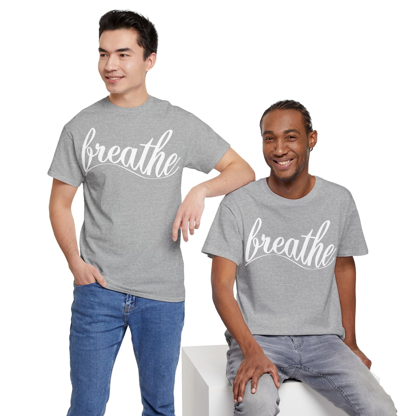 Unisex Heavy Cotton Tee - 'Breathe' Motivational Relaxation Shirt