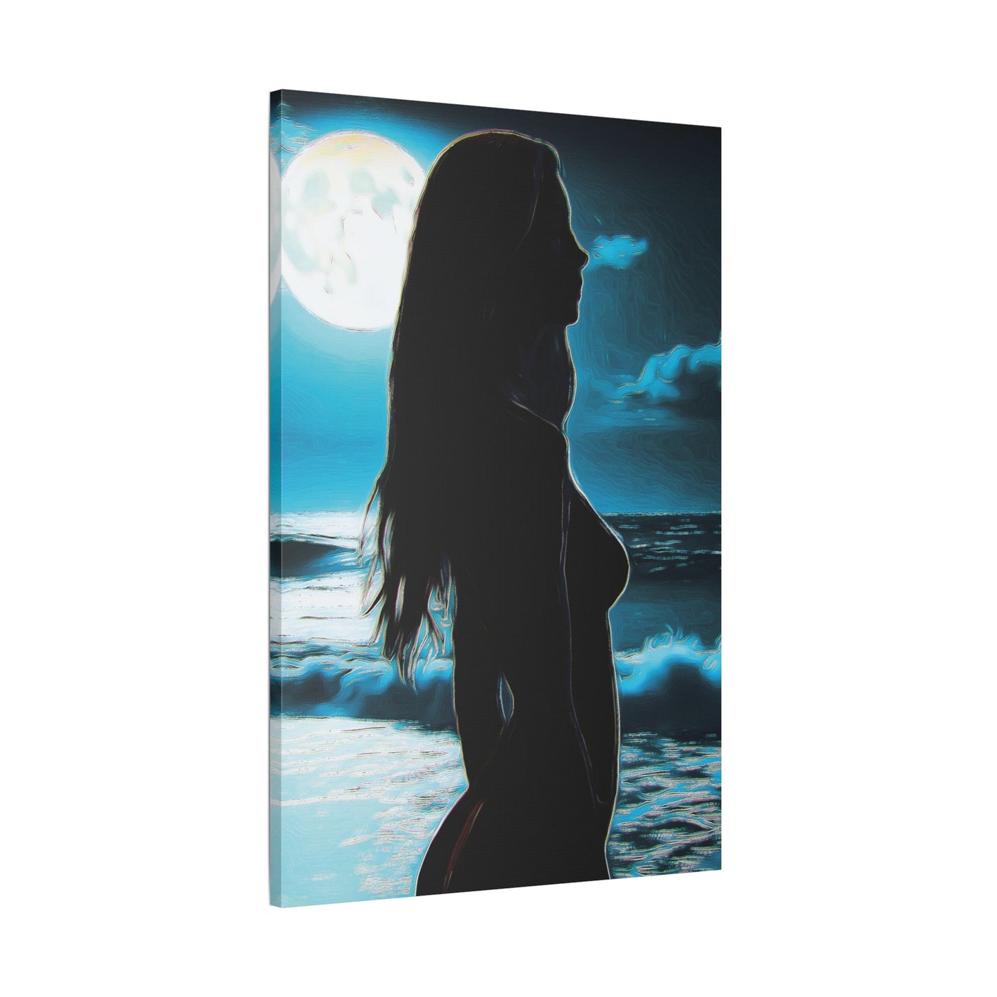 Moonlit Reflections – Serenity, Strength & Ocean Calm in One Magical Moment 🌊🌕 - Stretched Canvas Art Print, Moonlit Ocean Wall Decor, Aesthetic Home Decoration, Unique Artwork for Living Room, Modern Art Gift