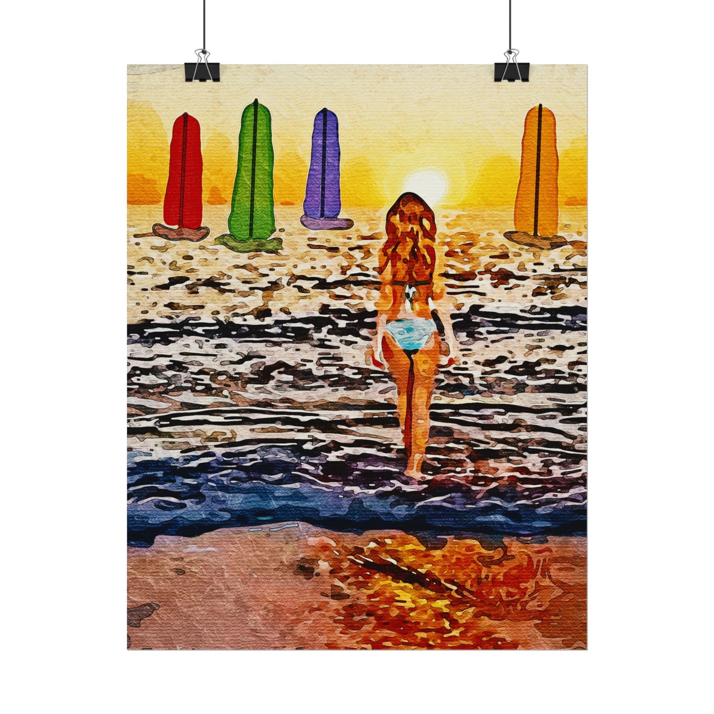 "Chasing Horizons: A Sunset Journey of Hope and Serenity Beyond the Waves" - Beach-Themed Rolled Posters, Decorative Wall Art, Summer Decor, Coastal Vibe, Surfing Gift, Ocean Sunset Print
