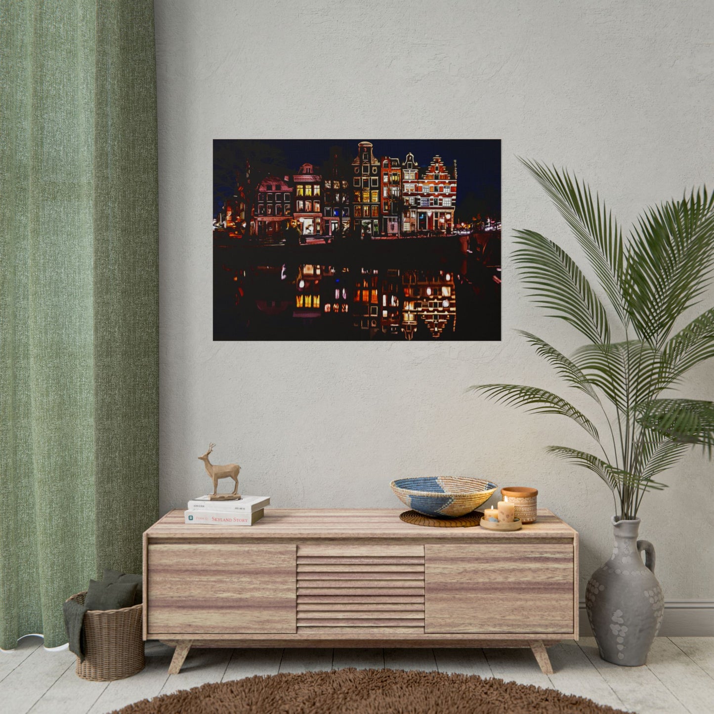 Amsterdam Nightscape Rolled Poster - Colorful Urban Reflection Art
