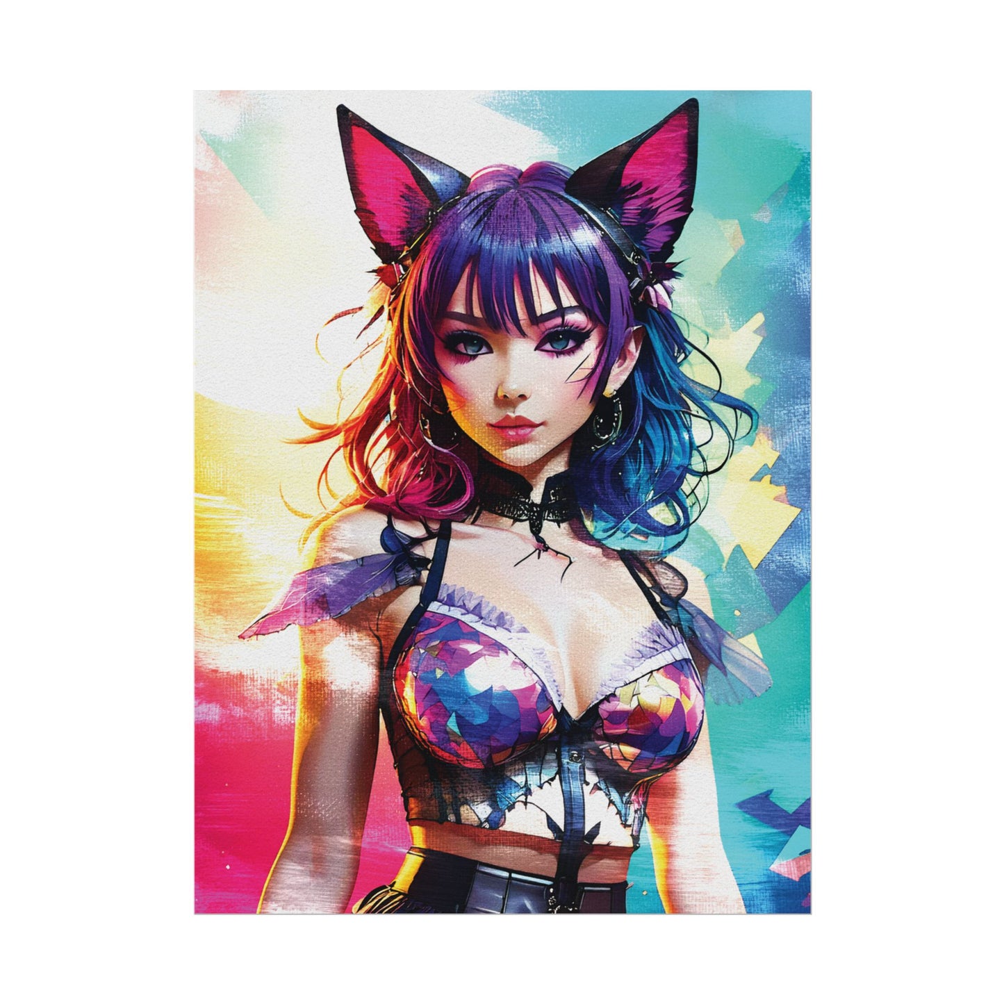 Vibrant Anime Cat Girl Rolled Poster - Colorful Wall Art for Anime Lovers