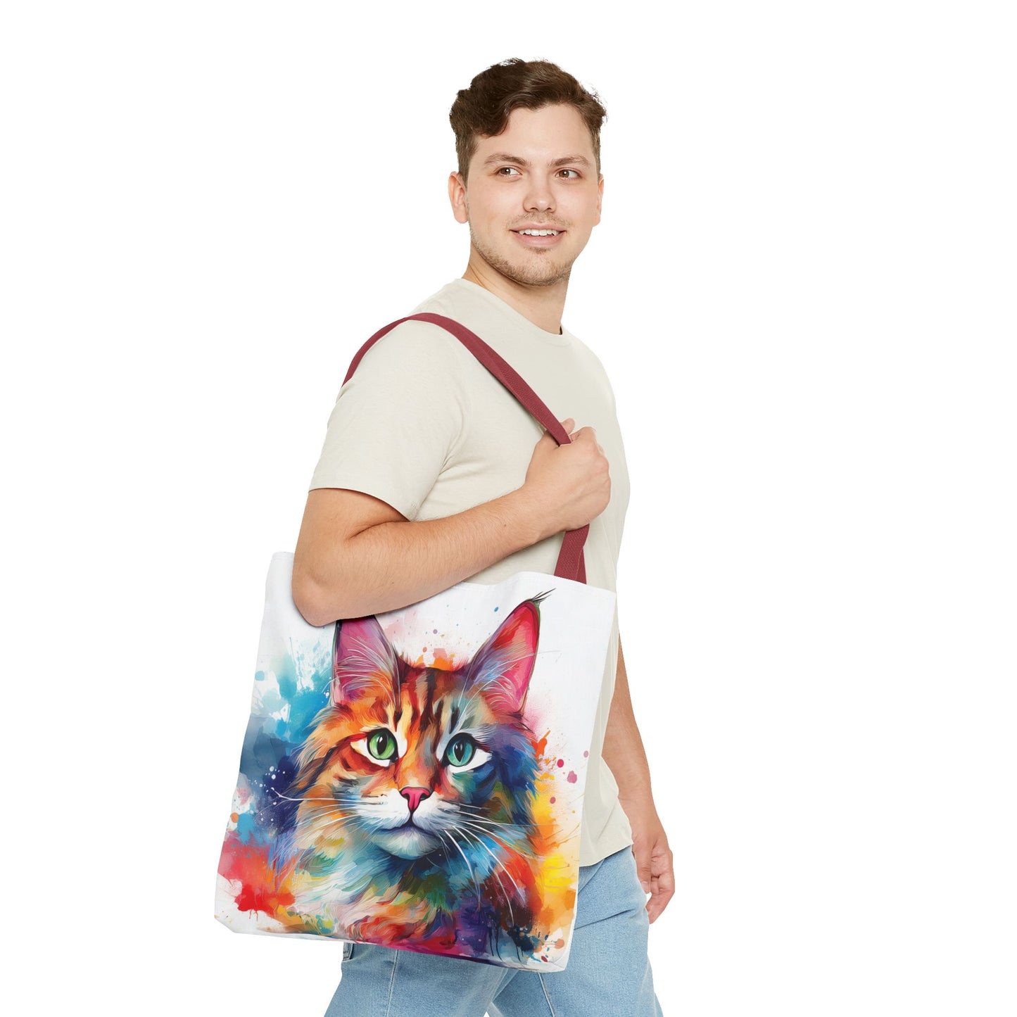 Colorful Tri-Color Cat Tote Bag: Pawsitive Vibes