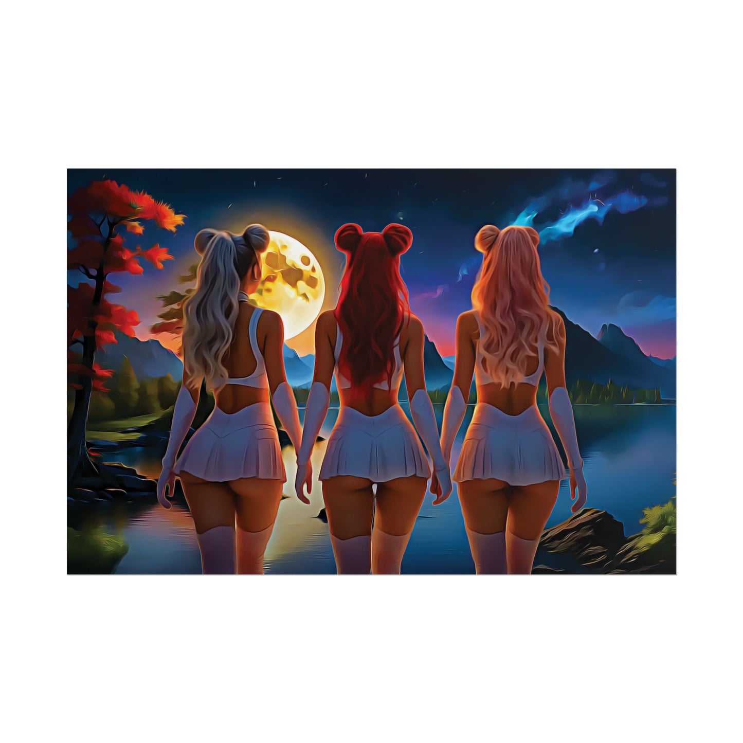π Moon Sisters: Unity in Light, Magic in Motion - Vibrant Art Rolled Posters, Aesthetic Wall Decor, Anime Inspired Art, Unique Gift, Home Decor, Bedroom Wall Art, Feminine Aesthetic