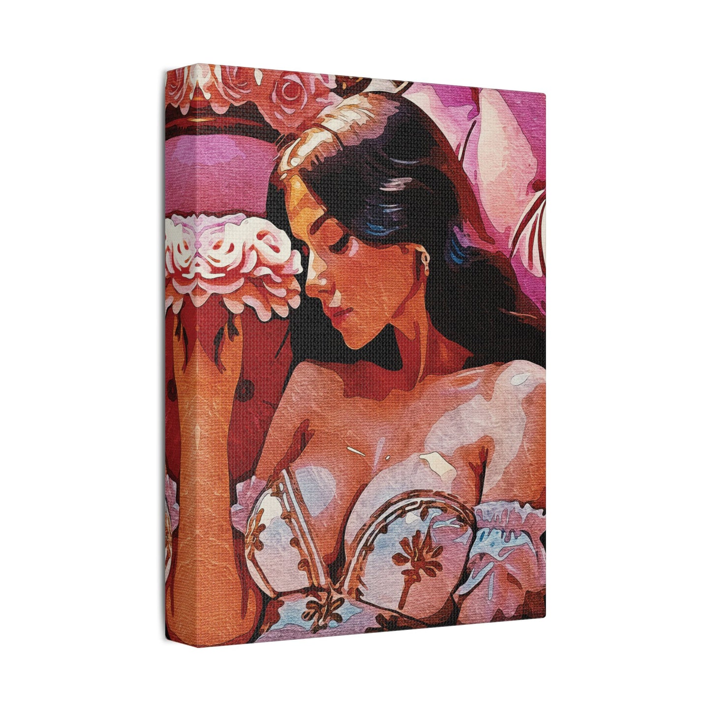 "Rose Garden Dreams: Vintage Beauty Blooming in Warm Sunset Hues and Timeless Romance" - Satin Canvas, Stretched