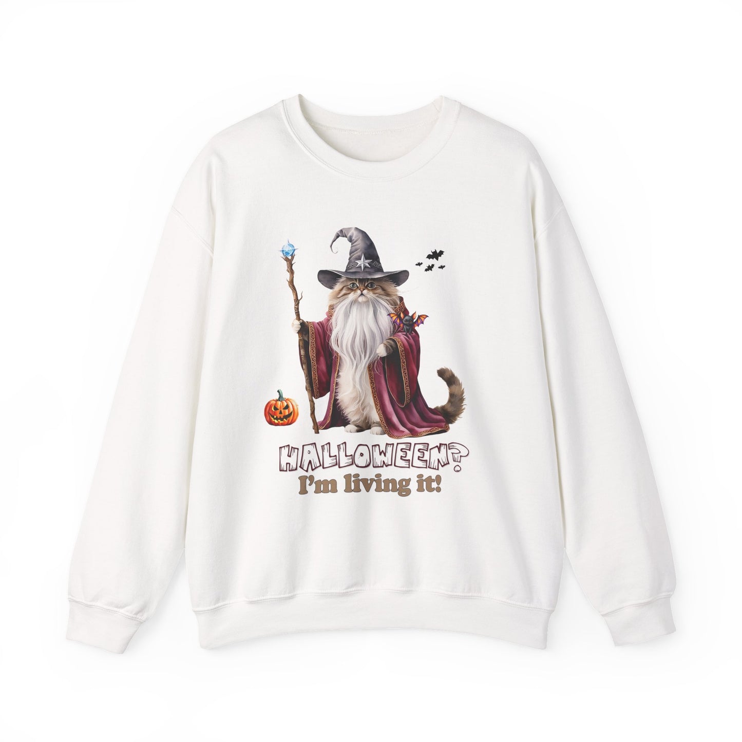 π§ Living the Spell: Wizardry, Whimsy & Halloween Cheer π - Halloween Wizard Sweatshirt, Unisex Crewneck for Fall, Cozy Gift for Cat Lovers, Spooky Season Apparel, Fun Costume Alternative