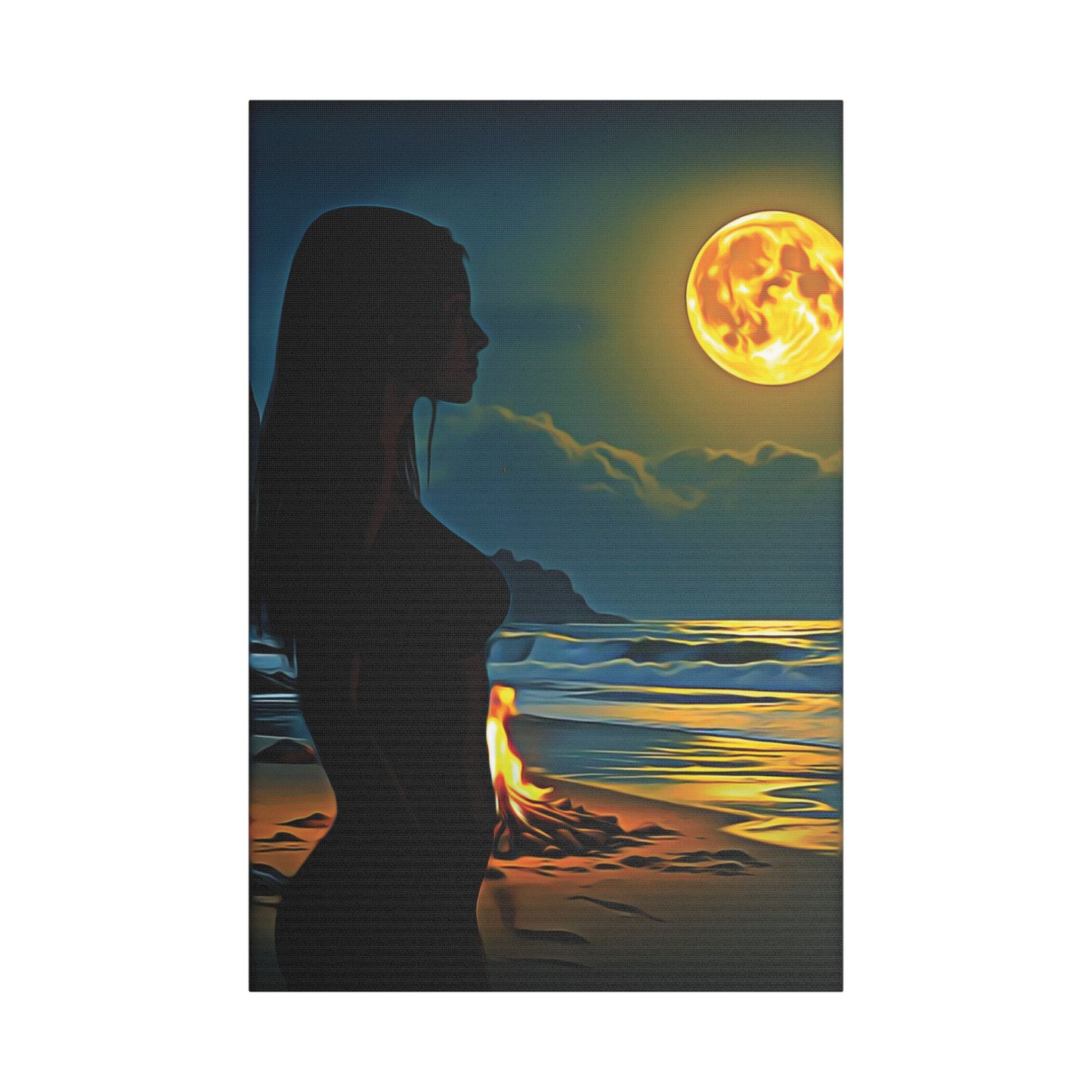 Moonfire Calm โ Where Ocean Light Meets Inner Glow ๐๐ฅ - Moonlit Beach Canvas Art, Nautical Decor for Home, Coastal Aesthetic, Perfect for Living Room, Gift for Ocean Lovers