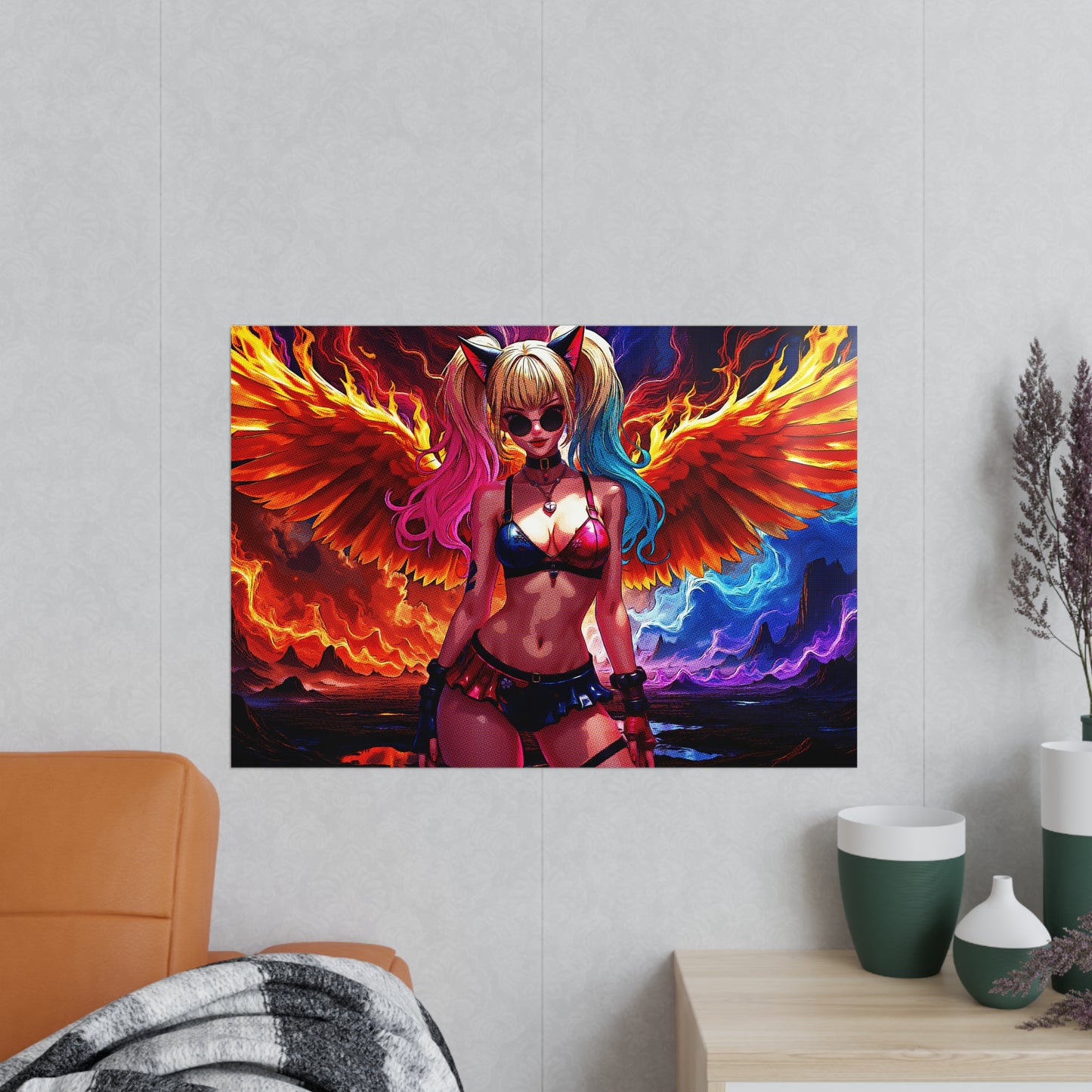 Vibrant Fantasy Pop Art Poster - Colorful Angel Wings Decor