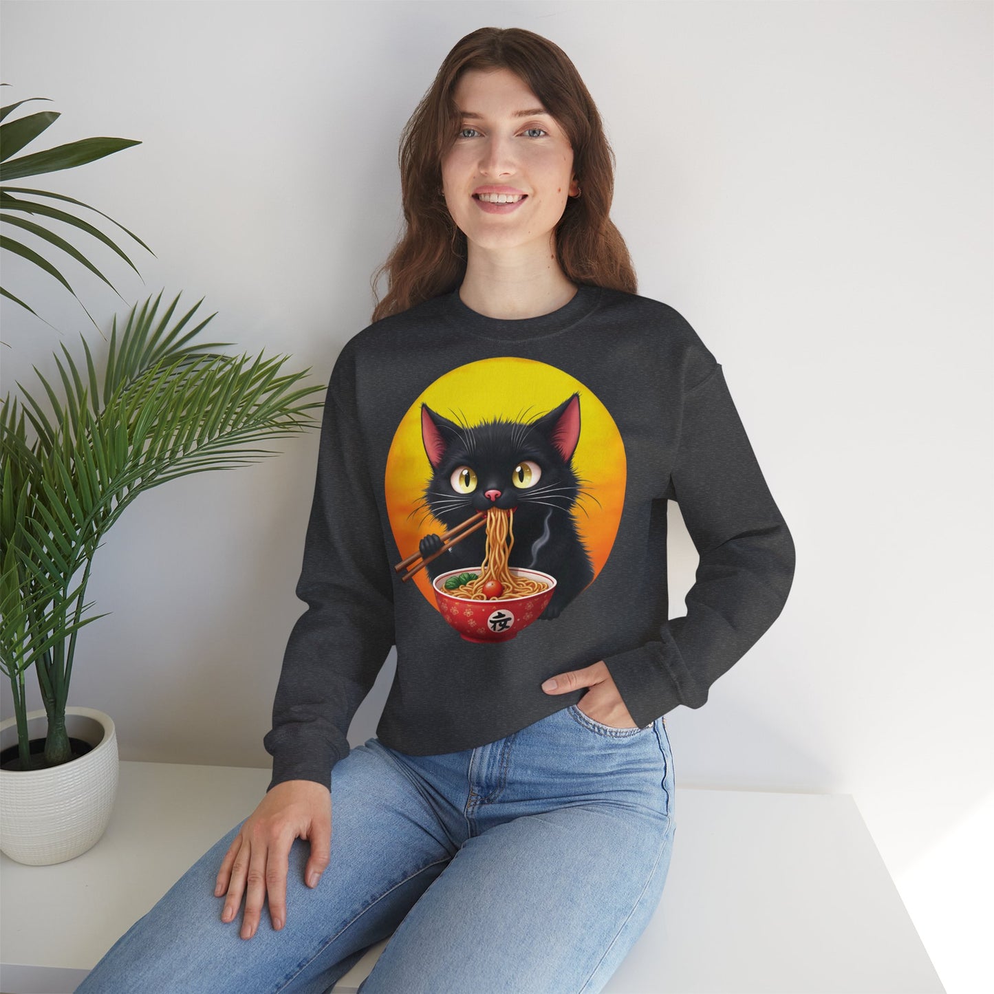 Ramen Cat Magic – Whiskers, Noodles & Sunshine Vibes - Cat Lover's Ramen Sweatshirt, Cozy Cat Crewneck, Cat-Themed Gift, Funny Sweatshirt, Unisex Pullover, Pet Lovers Apparel