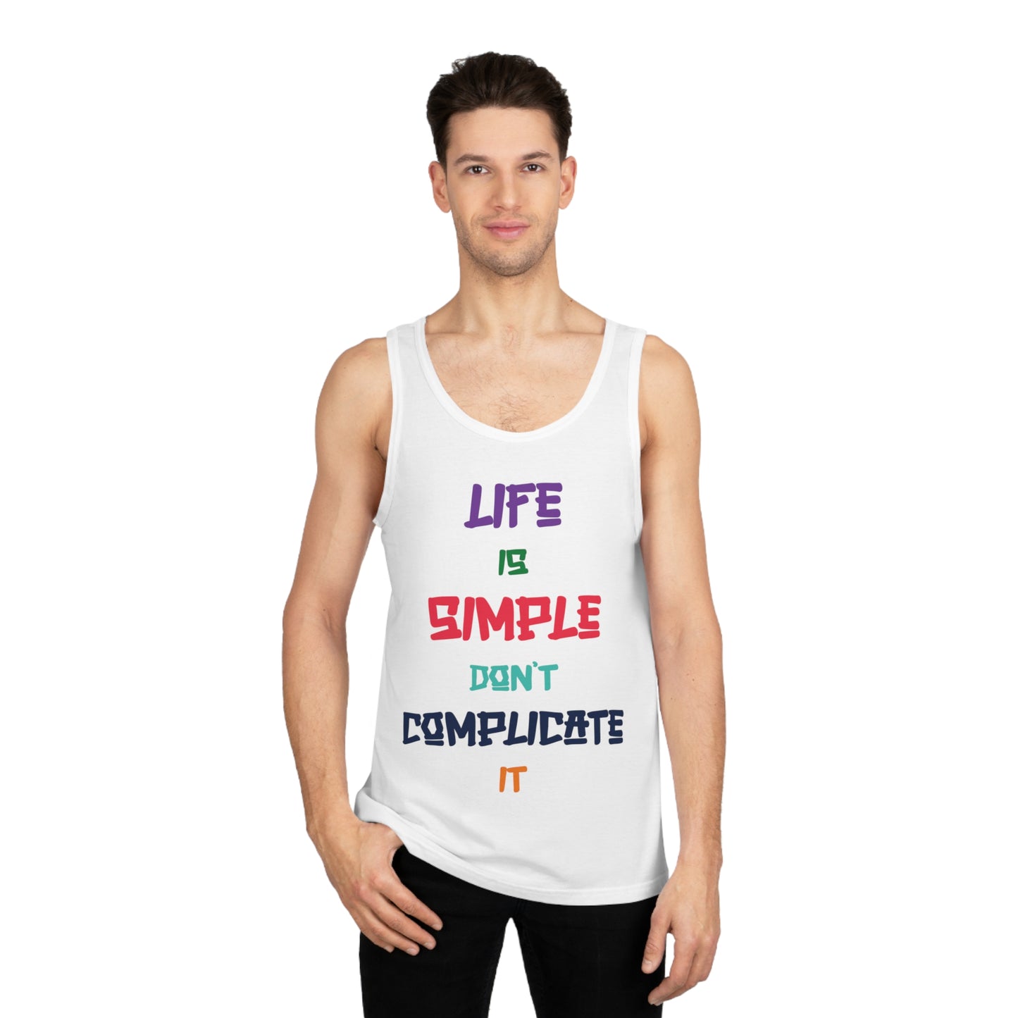 Unisex Softstyle™ Tank Top - "Life is Simple, Don't Complicate It" - Perfect for Summer, Workout, Casual Wear, Gift Ideas, Relaxation