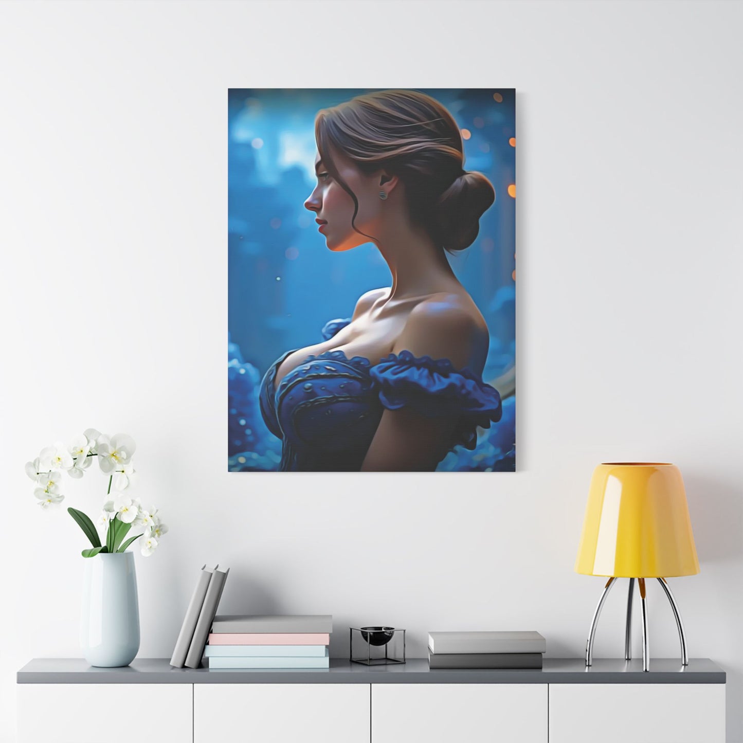 "Grace in Twilight: A Timeless Portrait of Strength, Elegance, and Inner Radiance" - Elegant Satin Canvas Wall Art, Home Decor, Art Print, Gift for Her, Wall Decoration, Whimsical Art
