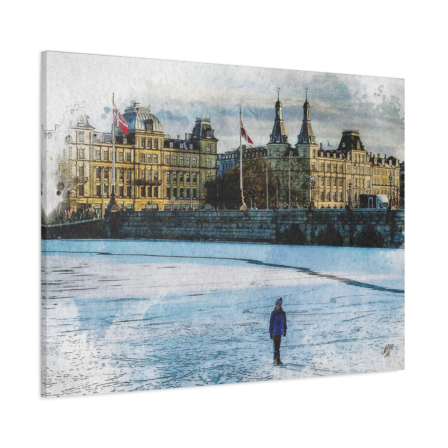 'Winter on 'The Lakes' Copenhagen - Canvas Print Watercolor Art