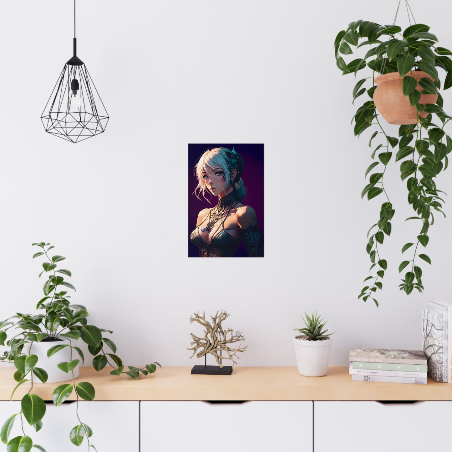 Mystical Anime Forest Princess Portrait Poster Art, Wall Decor, Fantasy Decor, Gothic Art Print, Unique Gifts, Anime Wall Art