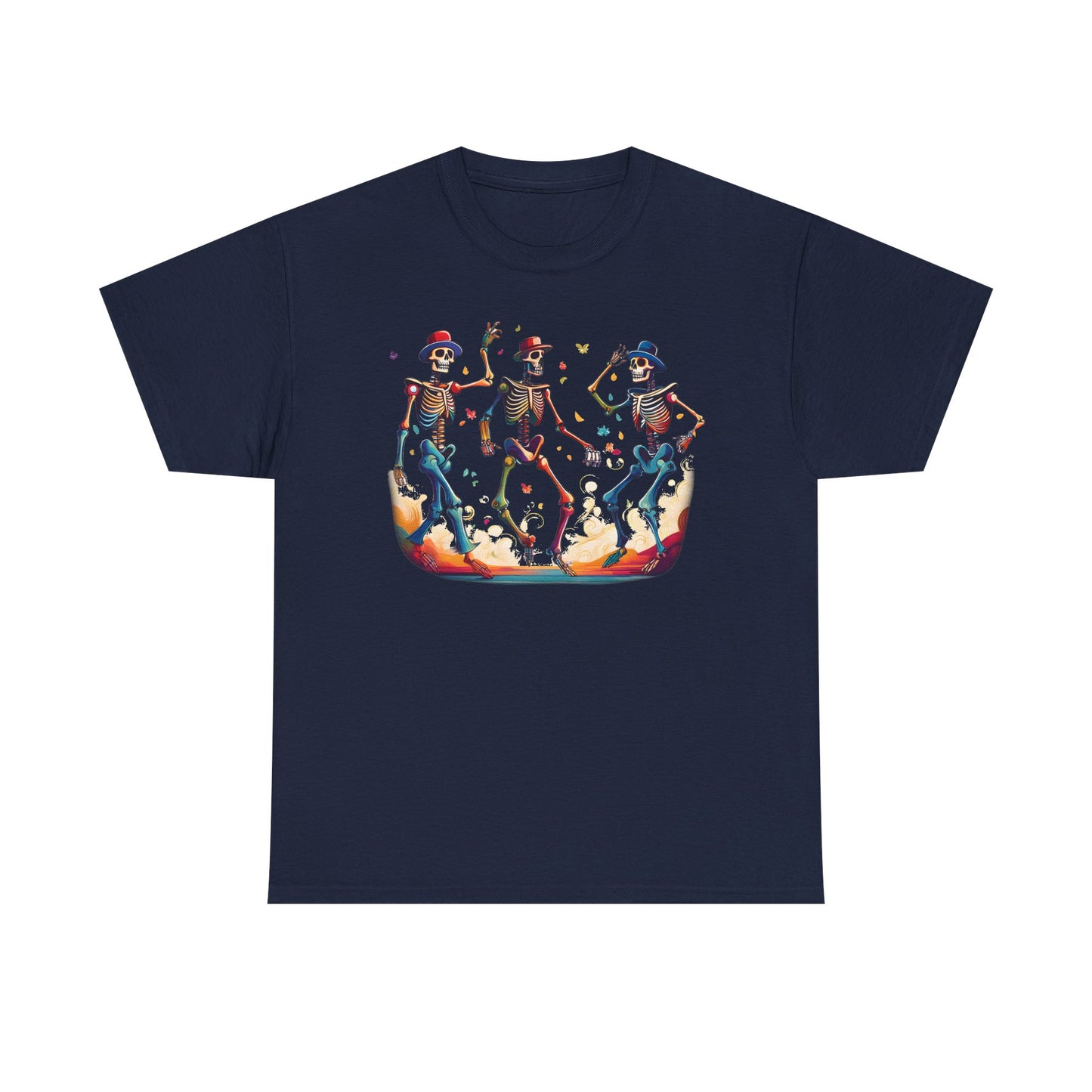 Dancing Skeletons Halloween Party - Spooky Fun Celebration Art - Festive Autumn Spirit Collection - Colorful Skeleton Dance Tee, Casual Halloween T-Shirt, Unique Gift for Parties, Unisex Graphic Shirt, Fun Everyday Wear