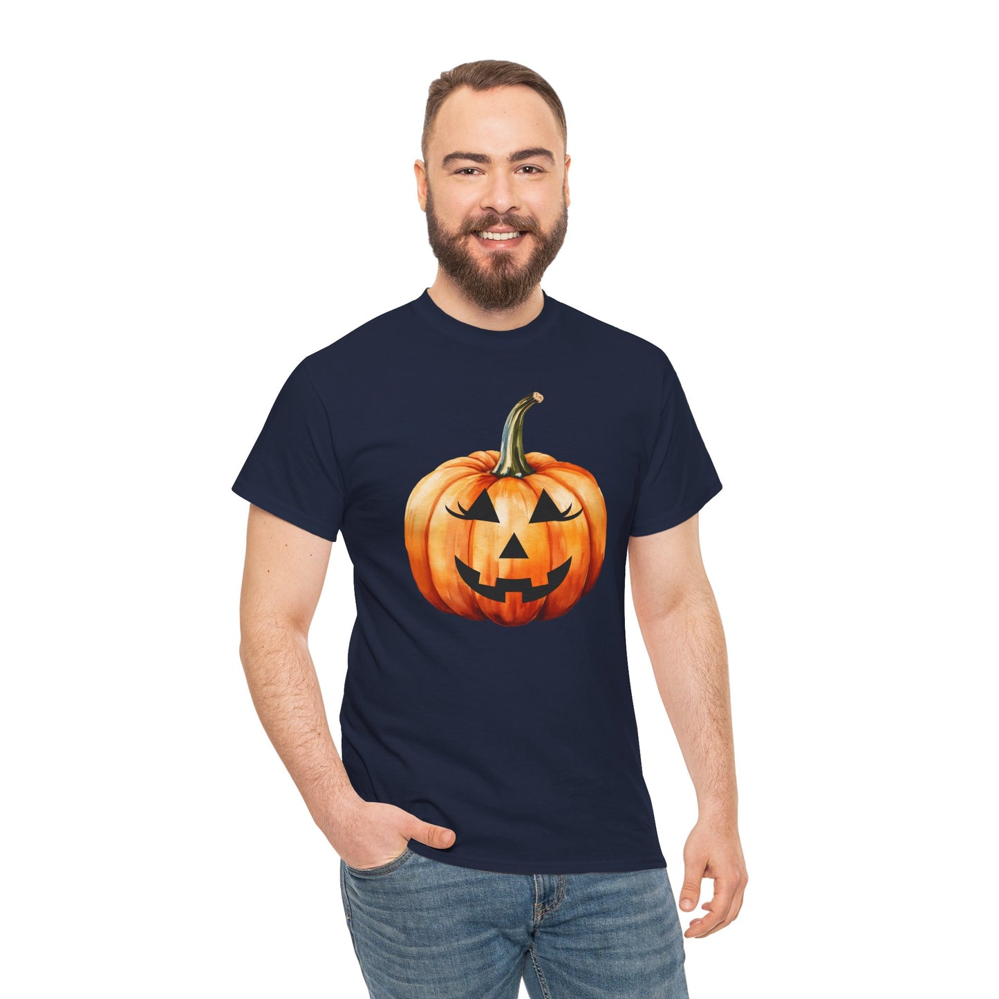 ๐ Embrace Autumn Magic - Pumpkin Bliss Collection for Cozy Season Vibes โจ - Harvest Vibes Pumpkin Cotton Tee | Fall Shirt, Halloween Apparel, Autumn Fashion, Unisex Graphic Tee, Gift for Pumpkin Lovers
