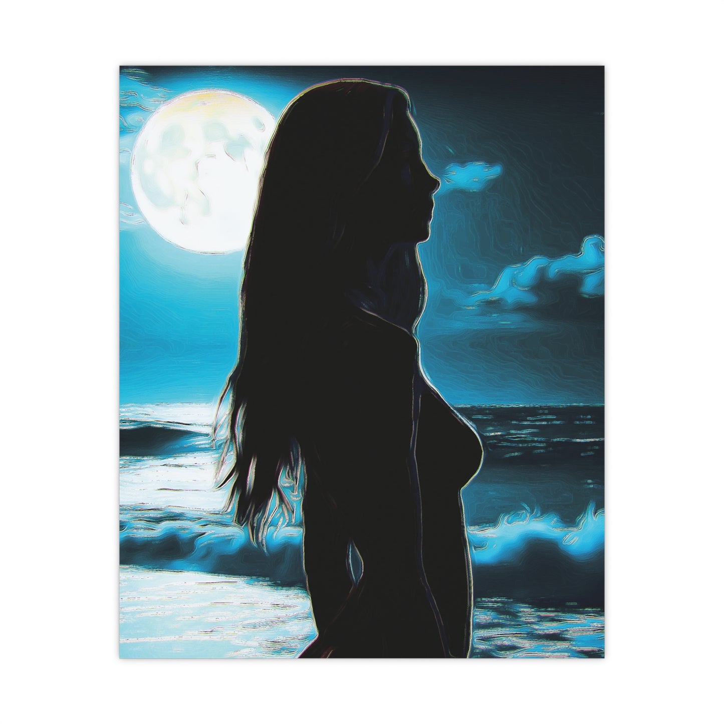 Moonlit Reflections – Serenity, Strength & Ocean Calm in One Magical Moment 🌊🌕 - Moonlit Silhouette Matte Poster, Bedroom Decor, Nighttime Art, Mystical Home Aesthetic, Gift for Art Lovers