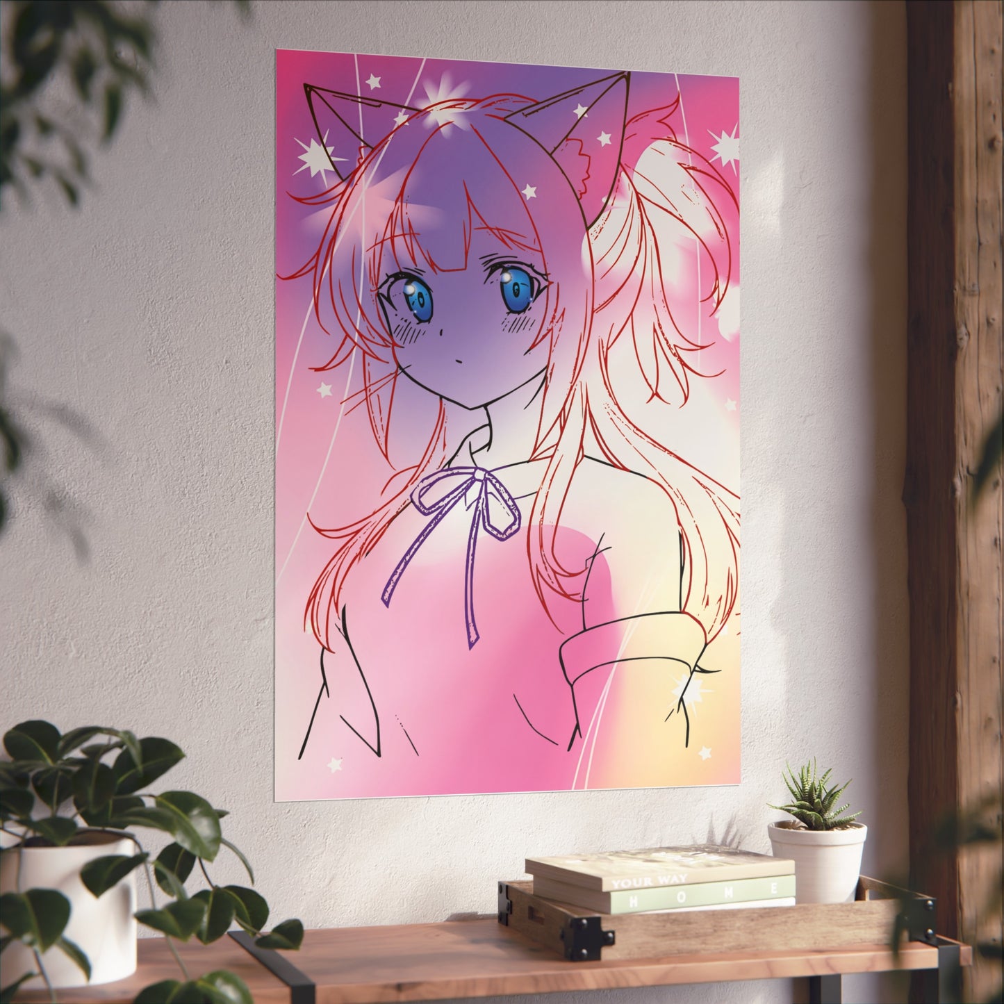 Whimsical Anime Fine Art Poster, Bedroom Wall Decor, Gift for Anime Lovers, Fantasy Art Print, Cute Home Aesthetic