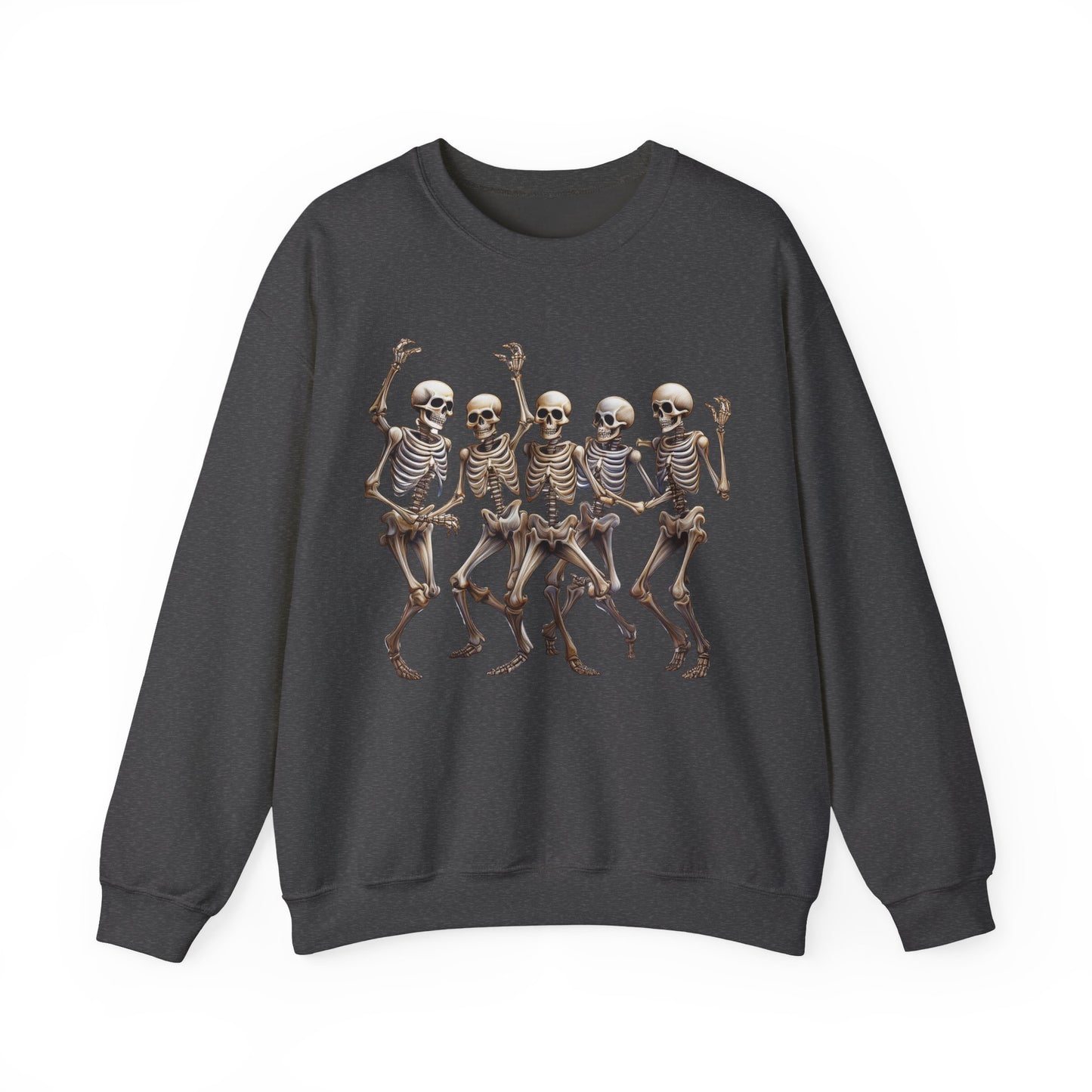 "Celebrate Life with Dancing Skeletons – Bold Apparel & Mugs that Spark Joy" - Halloween Skeleton Dance Crewneck Sweatshirt, Unisex Sweatshirt, Fall Fashion, Spooky Season Apparel, Gift for Halloween Lovers