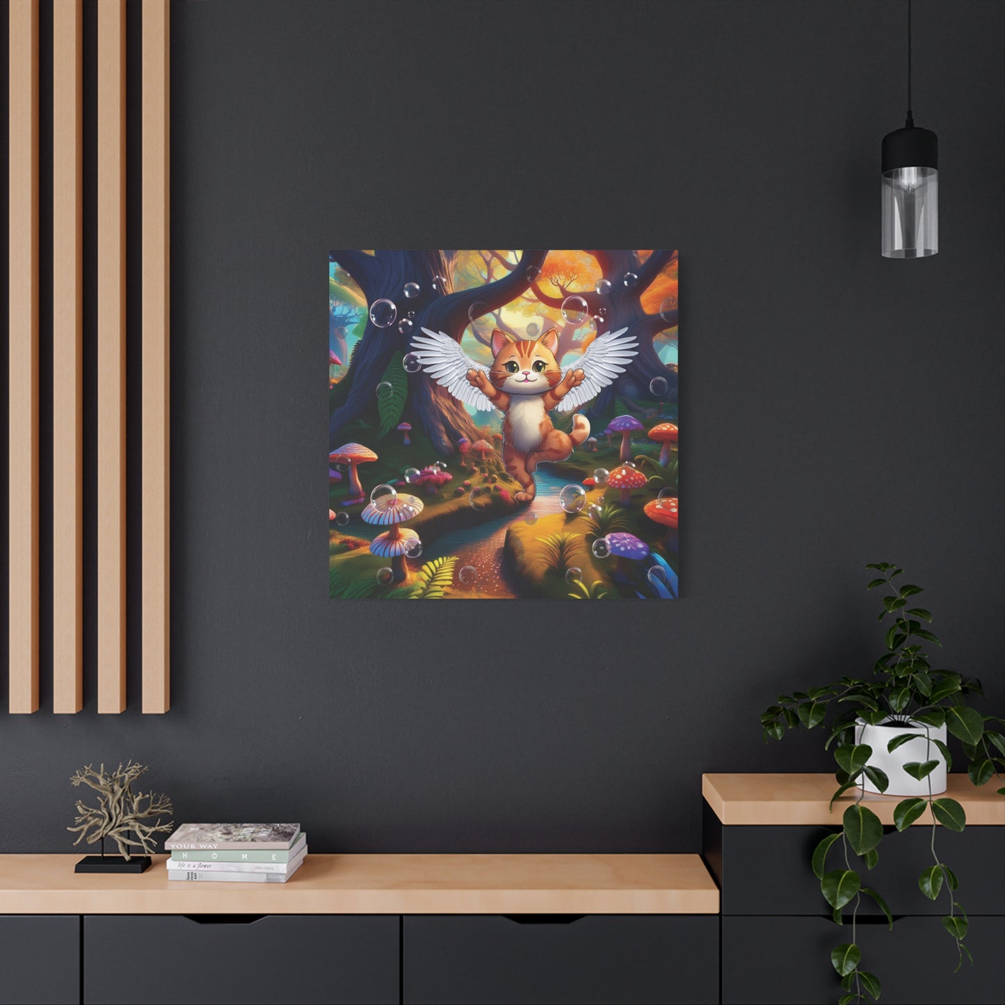 Winged Whiskers: Fantasy Cat's Magical Adventure - Canvas Print