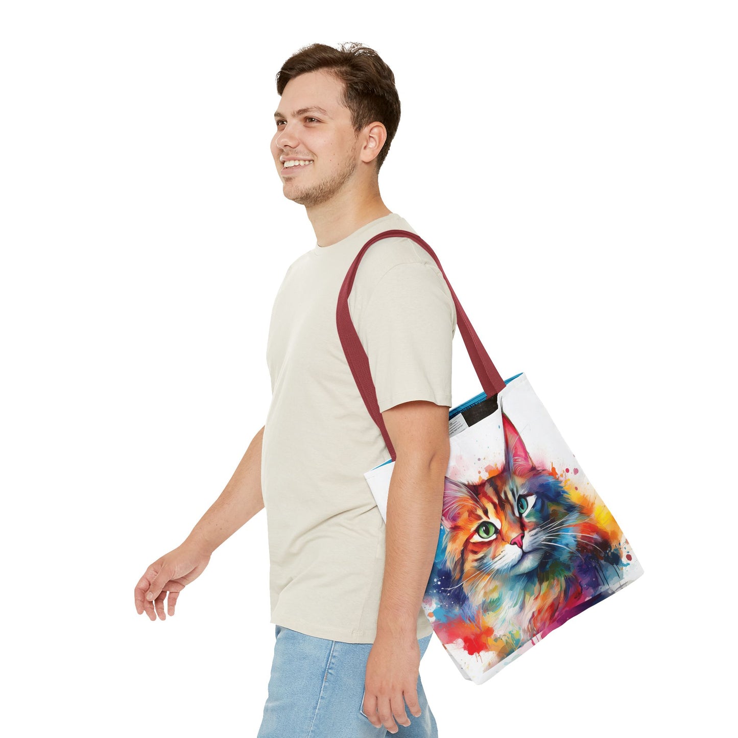 Colorful Tri-Color Cat Tote Bag: Pawsitive Vibes