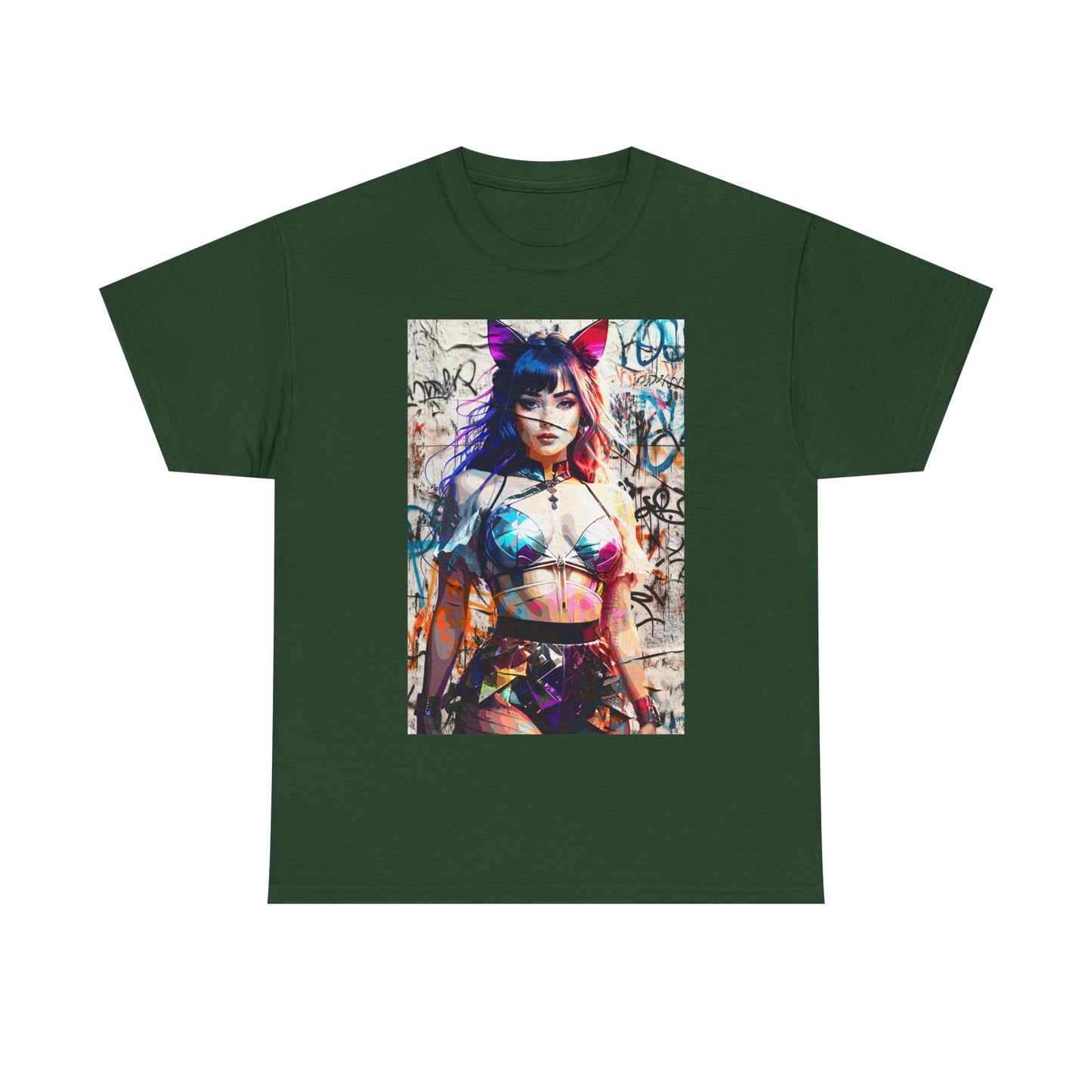 Graphic Tee - Prismatic Feline Enchantress Anime-Inspired Art Shirt
