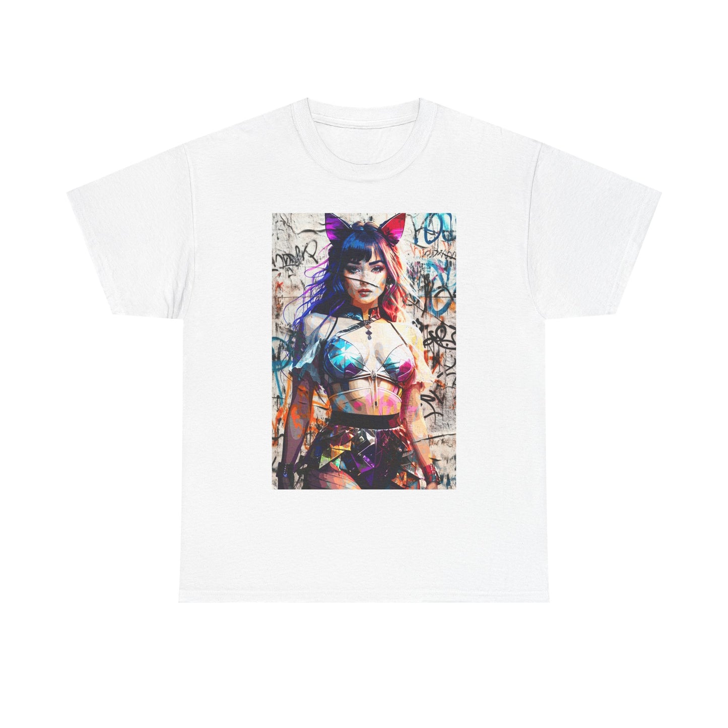 Graphic Tee - Prismatic Feline Enchantress Anime-Inspired Art Shirt