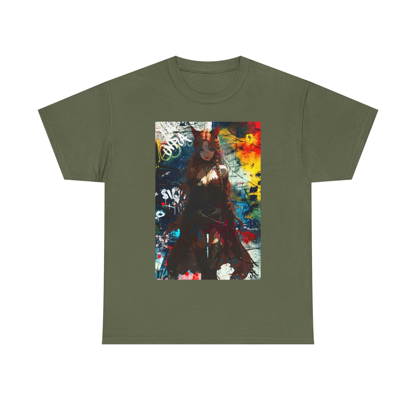 Warrior Anime Catgirl – Urban Fantasy Power on Canvas & Poster - Vibrant Graphic Tee for Art Lovers, Unisex Heavy Cotton Tee, Streetwear Style, Gift for Artists, Unique Statement Shirt