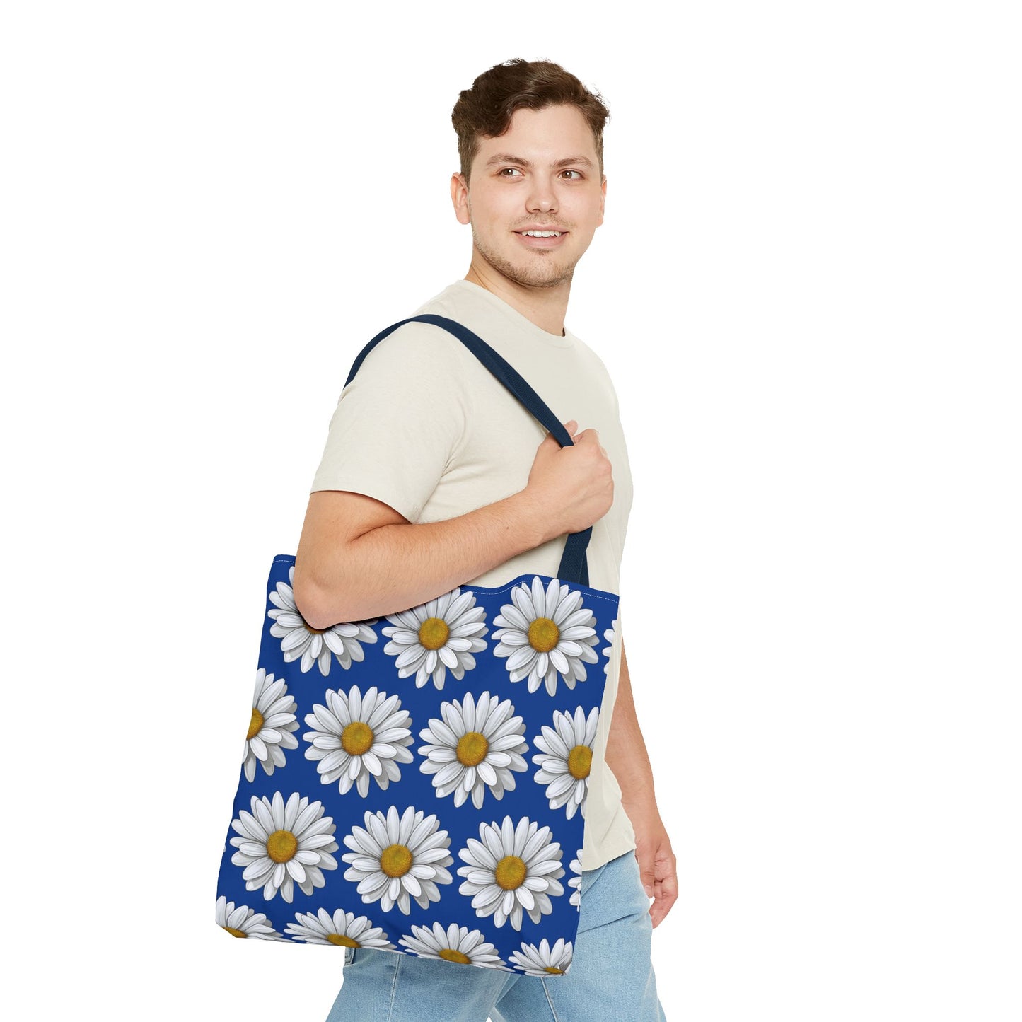 Daisy Tote Bag - White Floral Design Summer Fashion Accessory