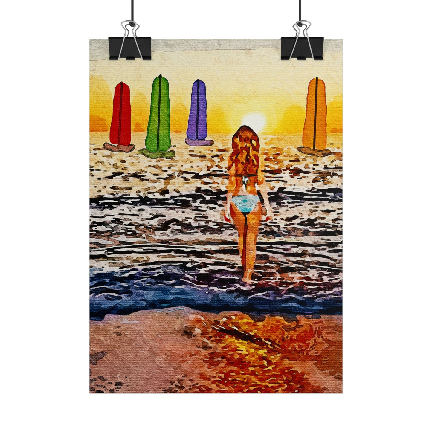 "Chasing Horizons: A Sunset Journey of Hope and Serenity Beyond the Waves" - Beach-Themed Rolled Posters, Decorative Wall Art, Summer Decor, Coastal Vibe, Surfing Gift, Ocean Sunset Print