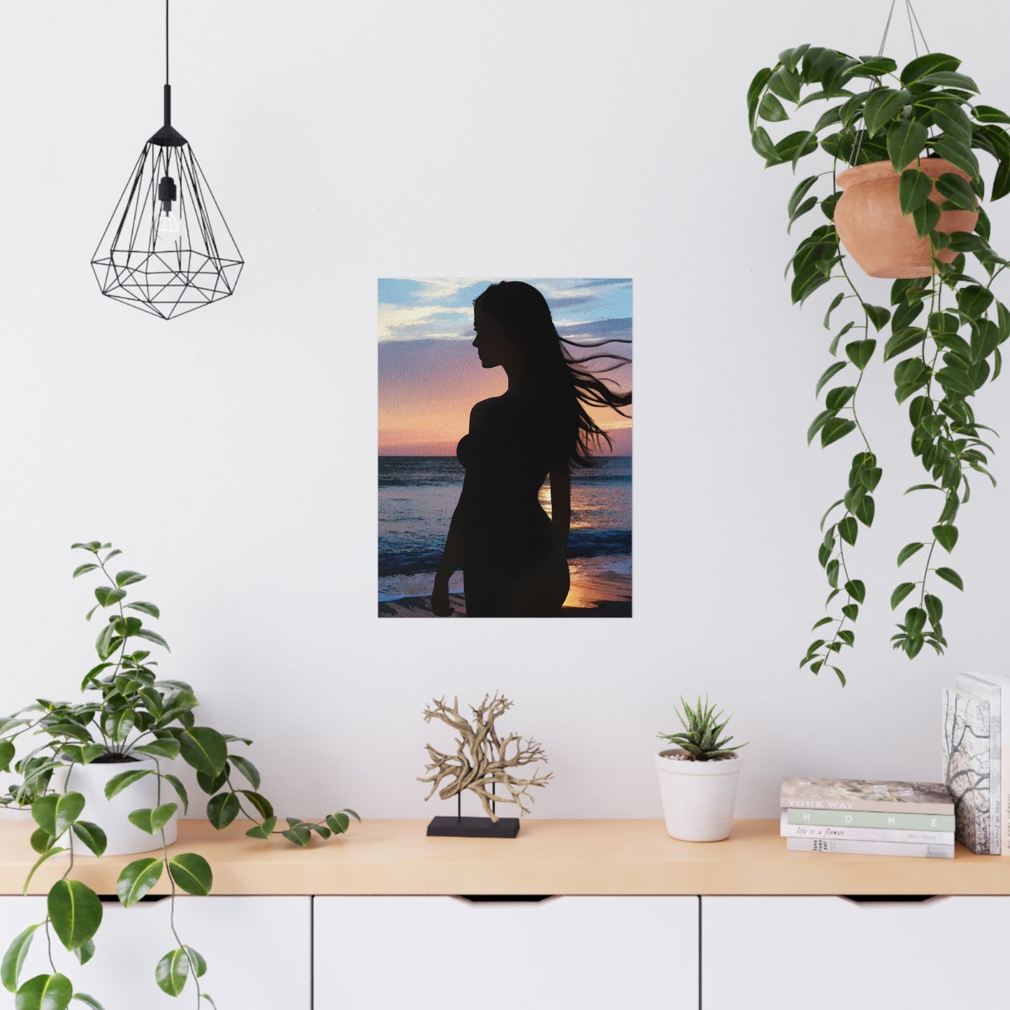 Whispers of the Horizon – Serene Silhouette at Sunset Capturing Peace, Beauty, and Timeless Grace - Silhouette Beach Matte Poster, Wall Art, Home Decor, Aesthetic Print, Artistic Decoration