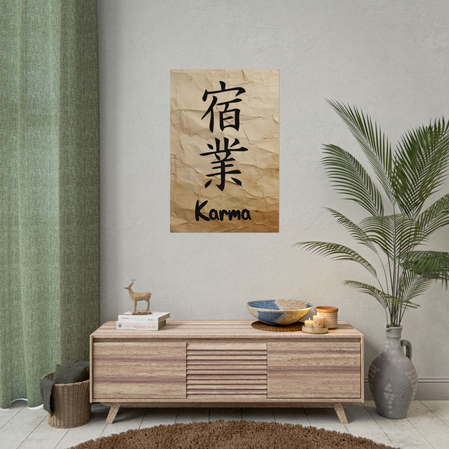 Karma (Kanji) Wall Art Poster - Inspirational Rolled Poster for Home Decor