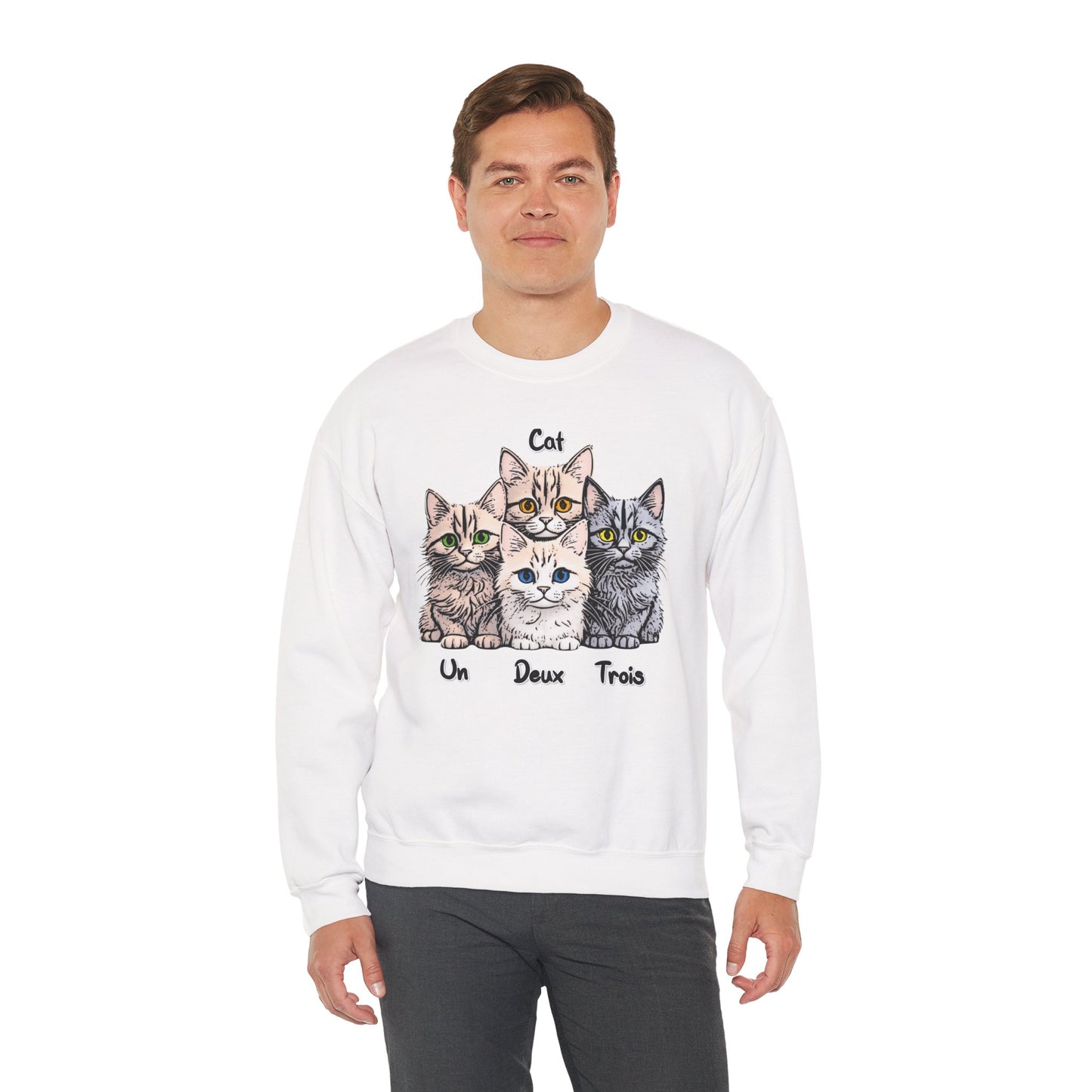 Un, Deux, Trois, Cat: Purrfect Counting Cuteness - Cat Lover Crewneck Sweatshirt, Cozy Pet Sweatshirt, Gift for Cat Owners, Cute Animal Apparel, Cat-Themed Fashion