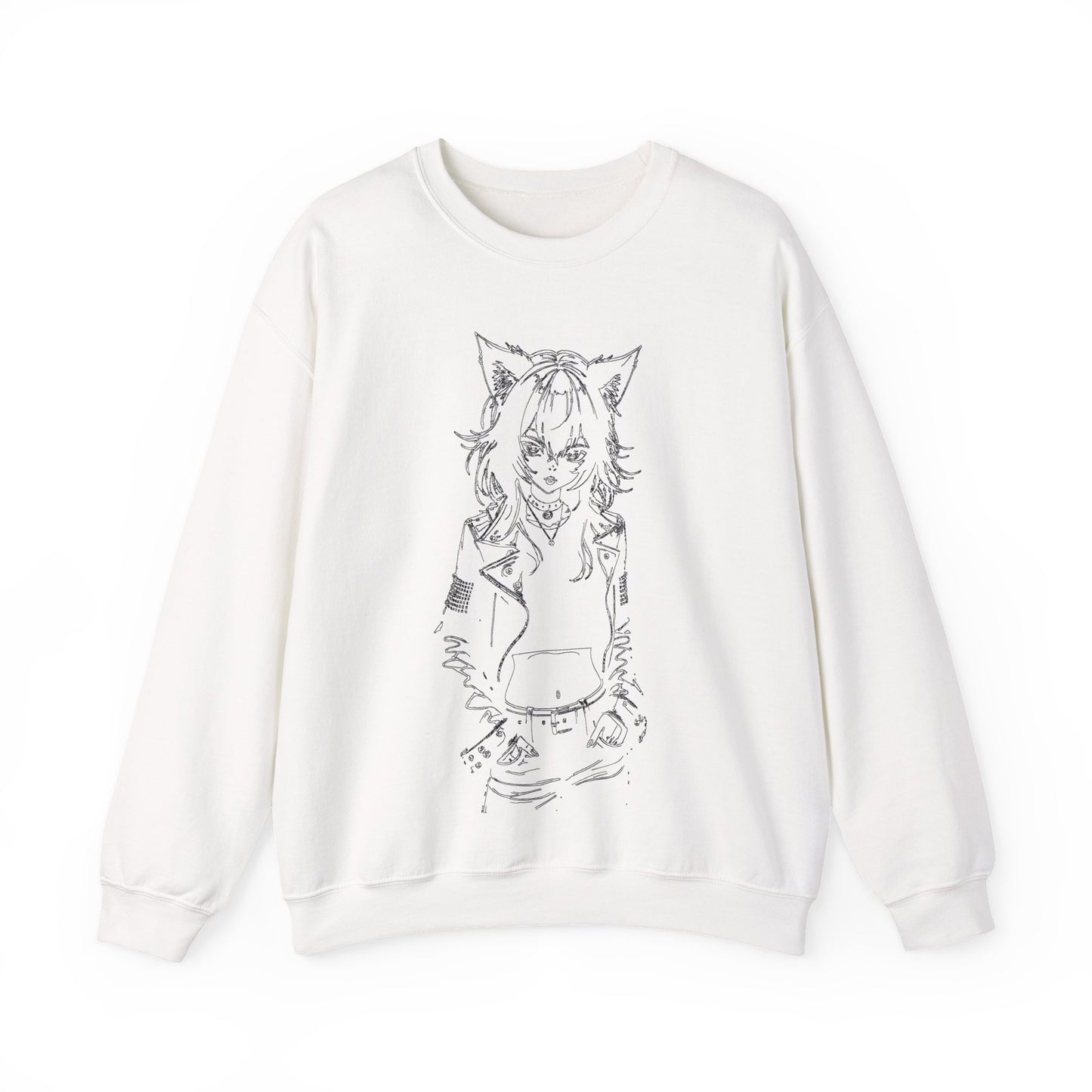 Anime, Catgirl, Punk, Mangs - Stylish Graphic Crewneck Sweatshirt with Cat Design, Cozy Unisex Sweatshirt, Casual Wear, Gift for Cat Lovers, Fall Fashion