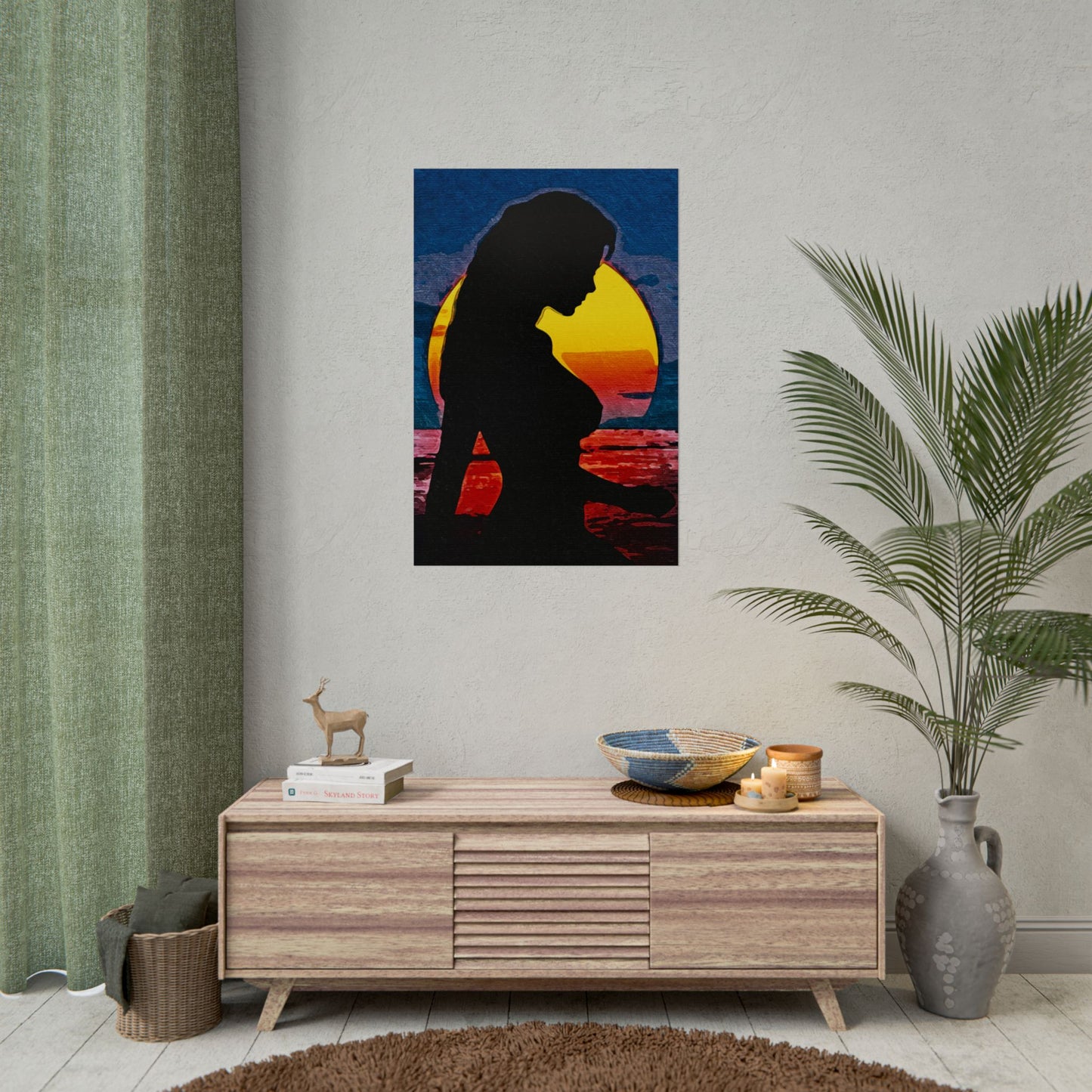 Radiant Horizons: Empowering Silhouette by Sunset – Embrace Inner Strength and Inspiring Beauty - Vibrant Beach Sunset Rolled Poster, Living Room Decor, Nautical Art, Home Aesthetic, Gift for Beach Lovers, Boho Wall Art