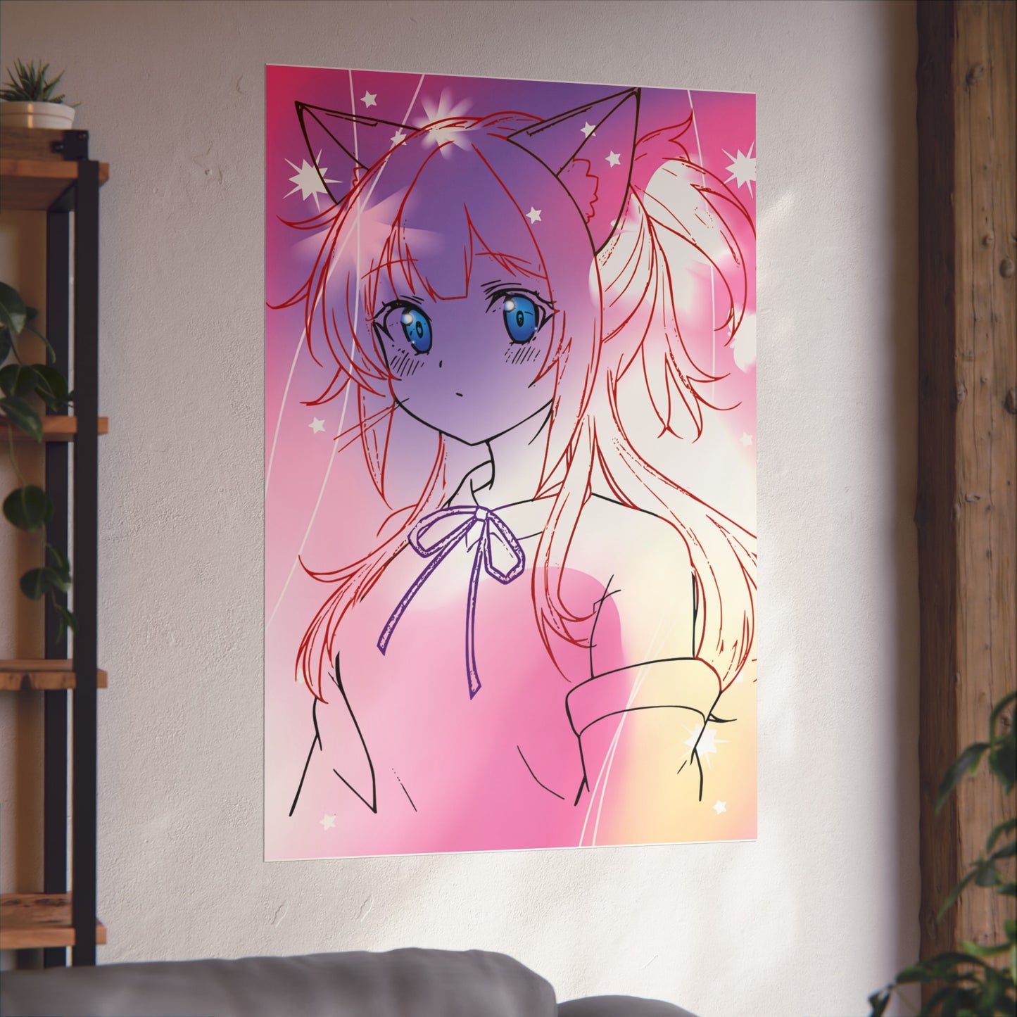 Whimsical Anime Fine Art Poster, Bedroom Wall Decor, Gift for Anime Lovers, Fantasy Art Print, Cute Home Aesthetic