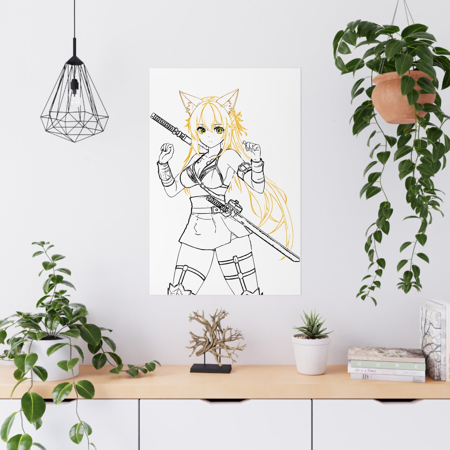 Poster: Anime Cat-Eared Blade Warrior Power - Fantasy Anime Art