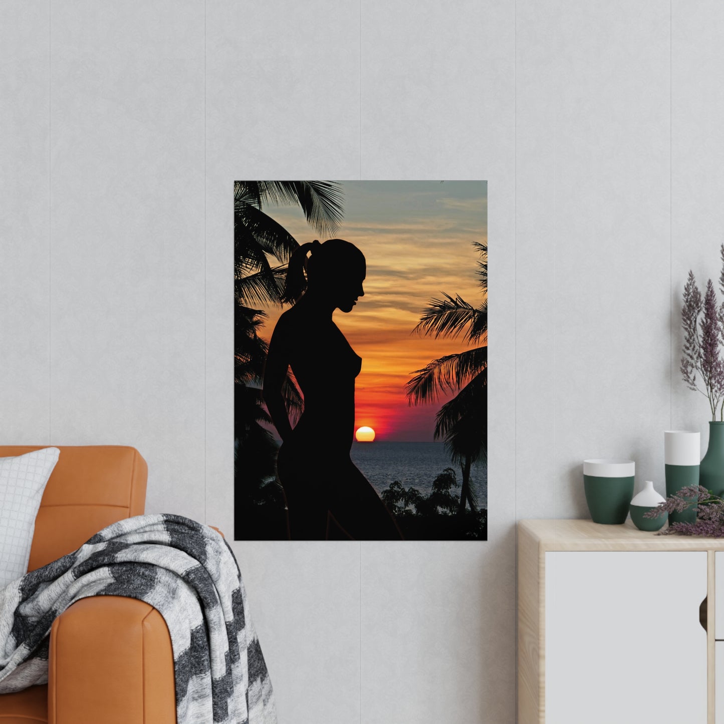 Silhouette Sunset Poster Art, Tropical Wall Decor, Home Aesthetic Prints, Gift for Nature Lovers, Bedroom Wall Art