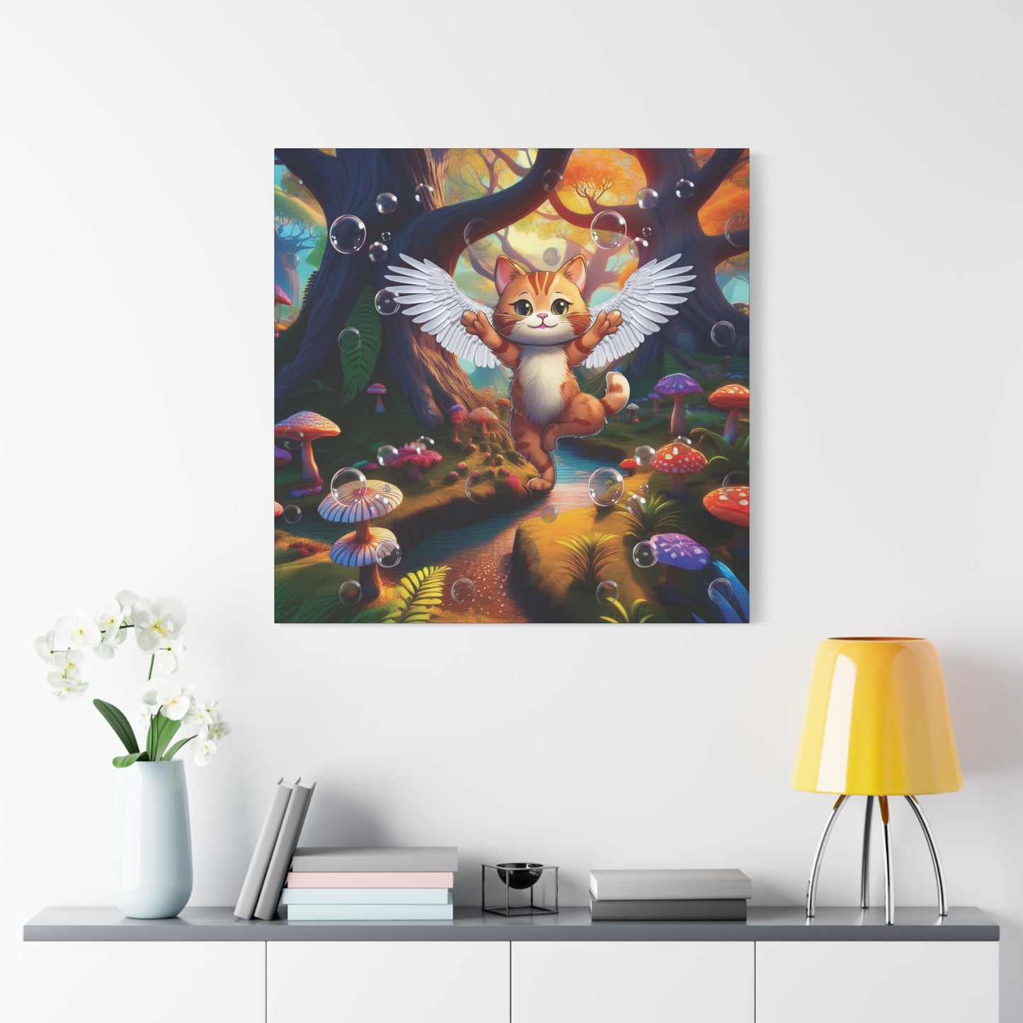 Winged Whiskers: Fantasy Cat's Magical Adventure - Canvas Print