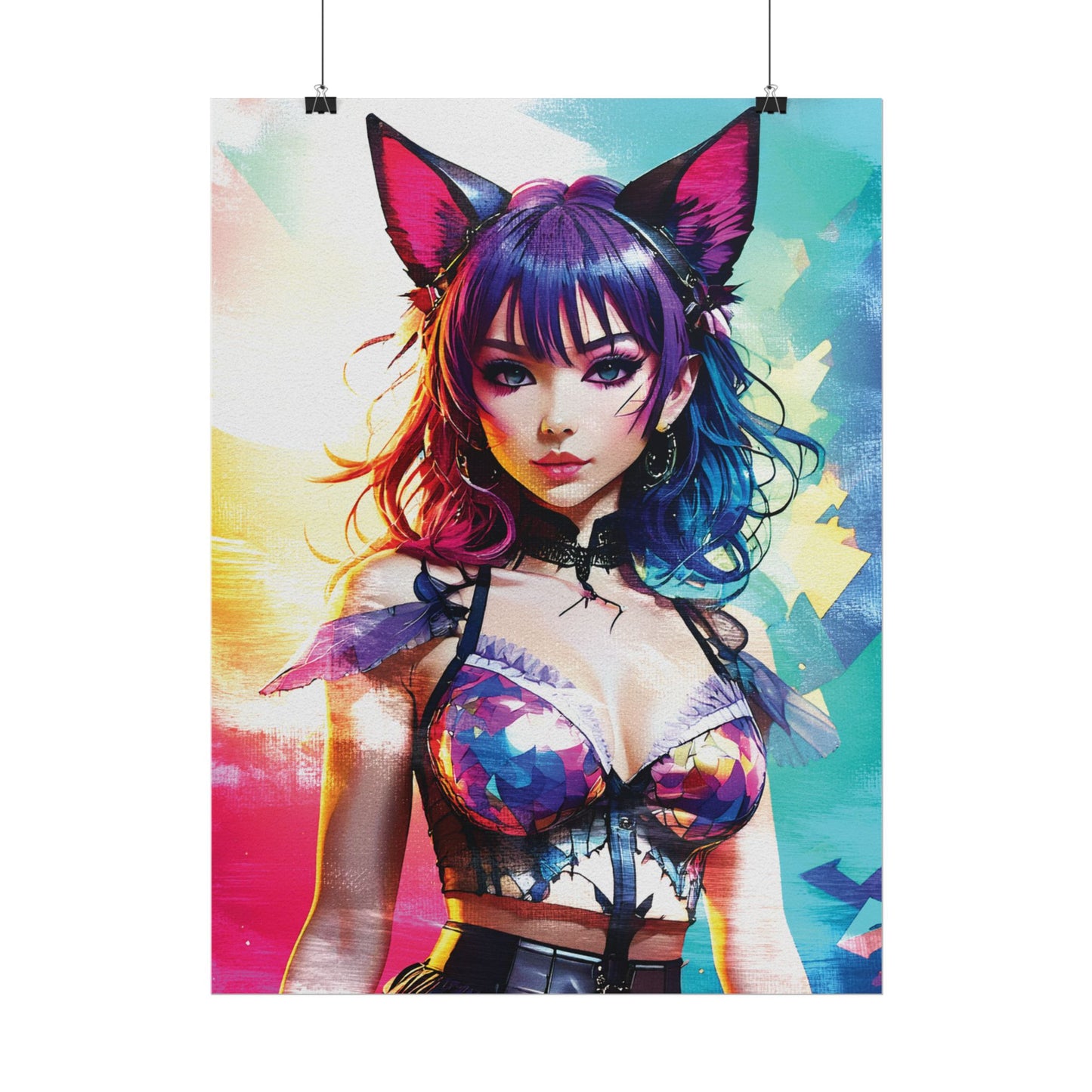 Vibrant Anime Cat Girl Rolled Poster - Colorful Wall Art for Anime Lovers