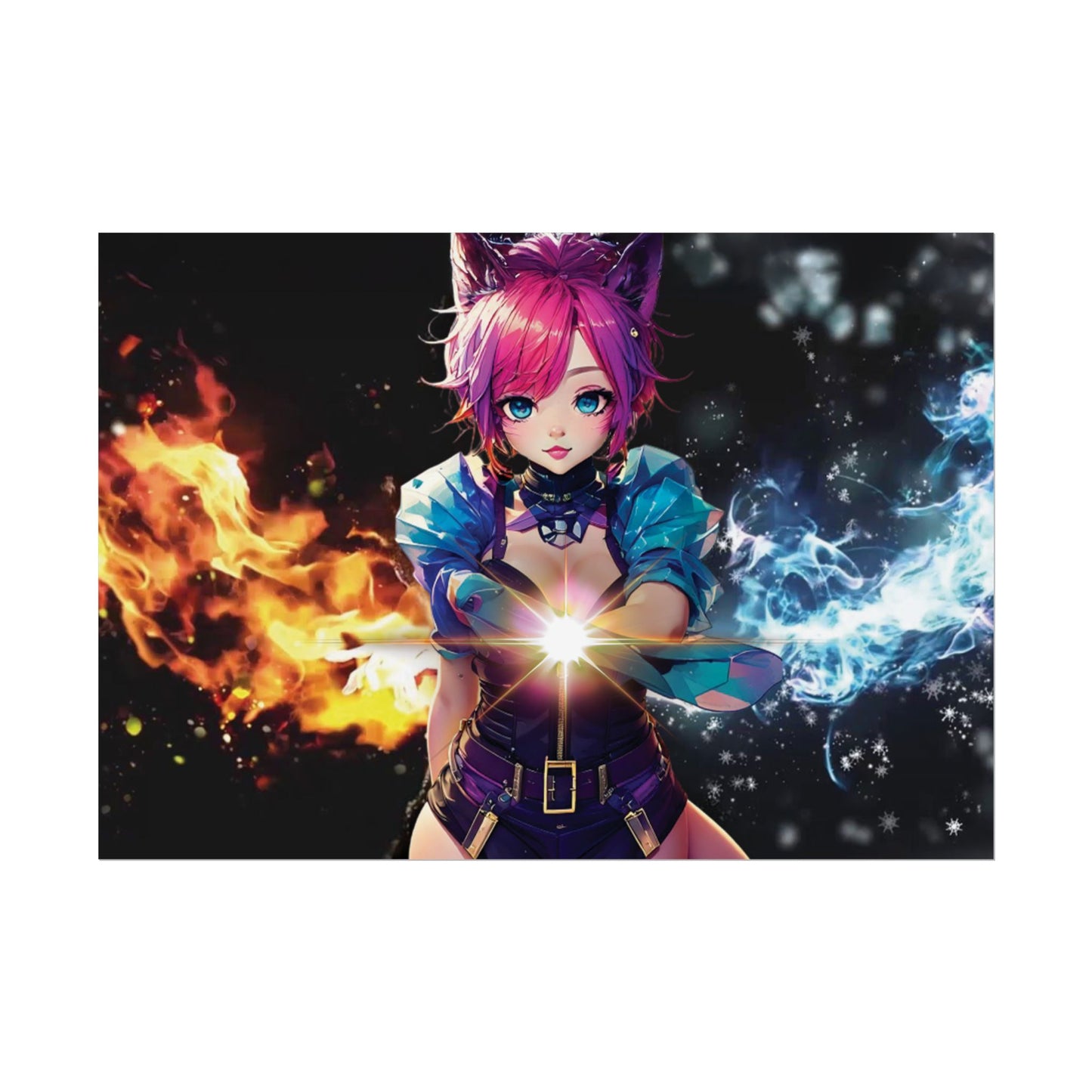 Canvas Print Elemental Balance: Flame & Frost Anime Fantasy Poster