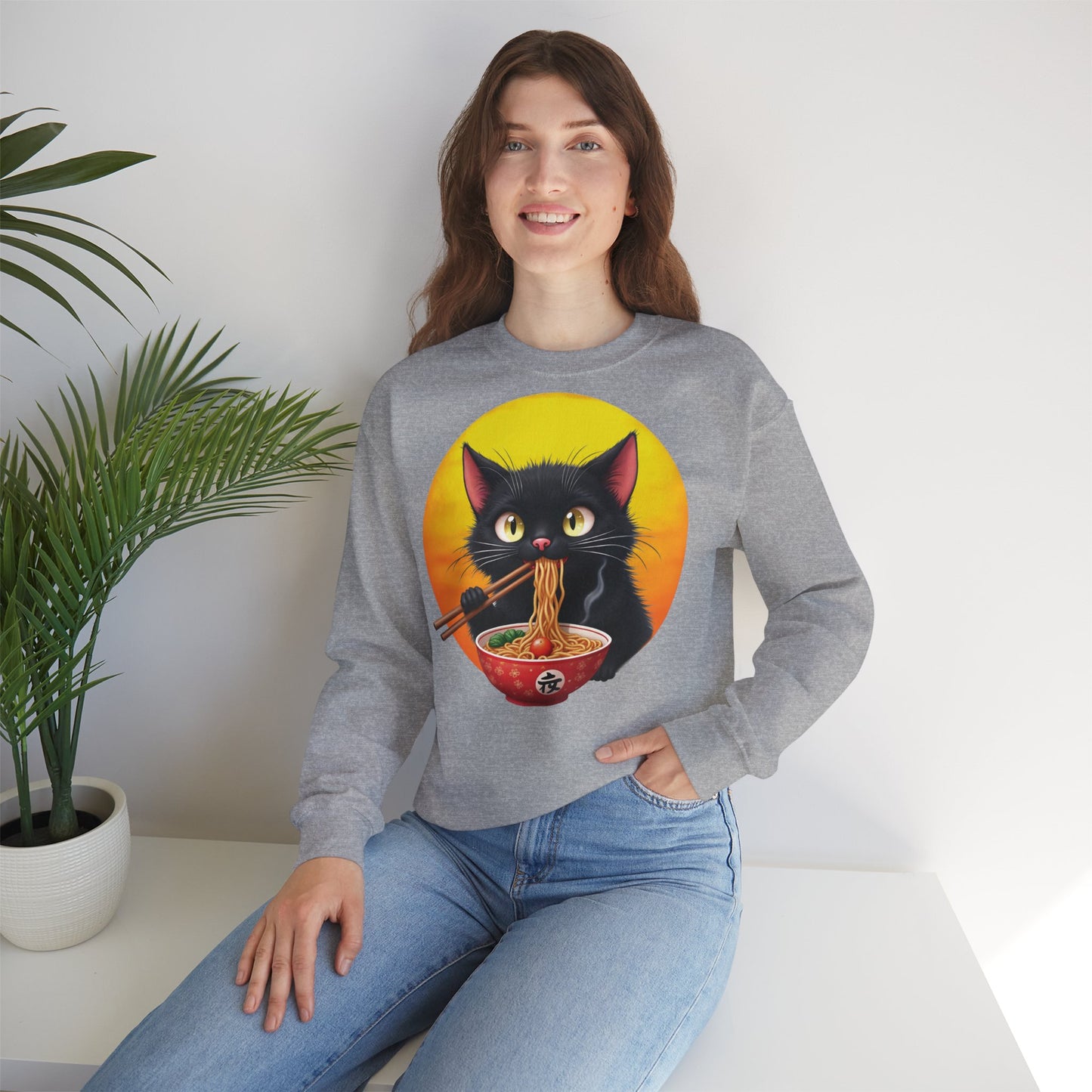 Ramen Cat Magic – Whiskers, Noodles & Sunshine Vibes - Cat Lover's Ramen Sweatshirt, Cozy Cat Crewneck, Cat-Themed Gift, Funny Sweatshirt, Unisex Pullover, Pet Lovers Apparel