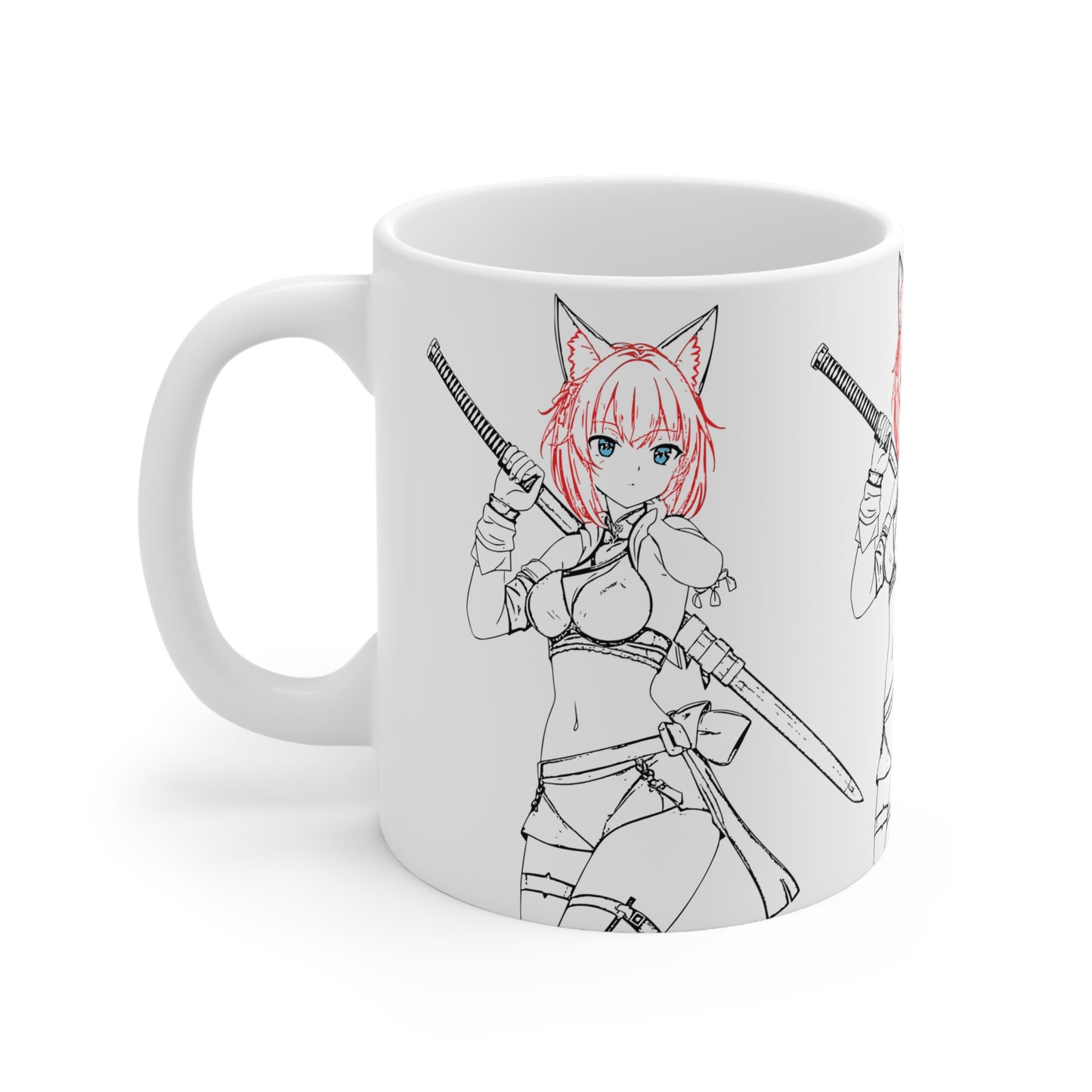Blade & Whiskers: Unleash Courage and Cuteness with the Fierce Spirit of the Catgirl Warrior - Anime Warrior Ceramic Coffee Cups - Perfect for Gifts, Collectors, and Everyday Use, 11oz, 15oz