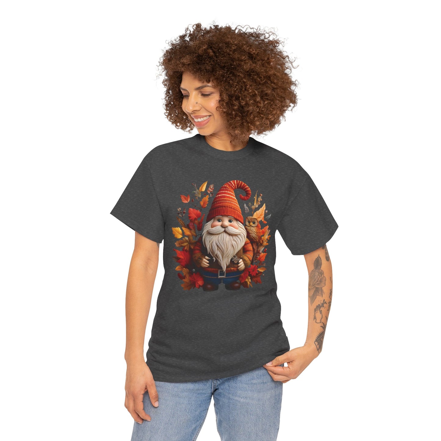 Gnome & Owl Autumn Harmony โ Cozy Magic for the Season ๐๐งก - Tee, Fall T-Shirt, Cozy Halloween Shirt, Pumpkin Spice Gift, Unisex Cotton Top