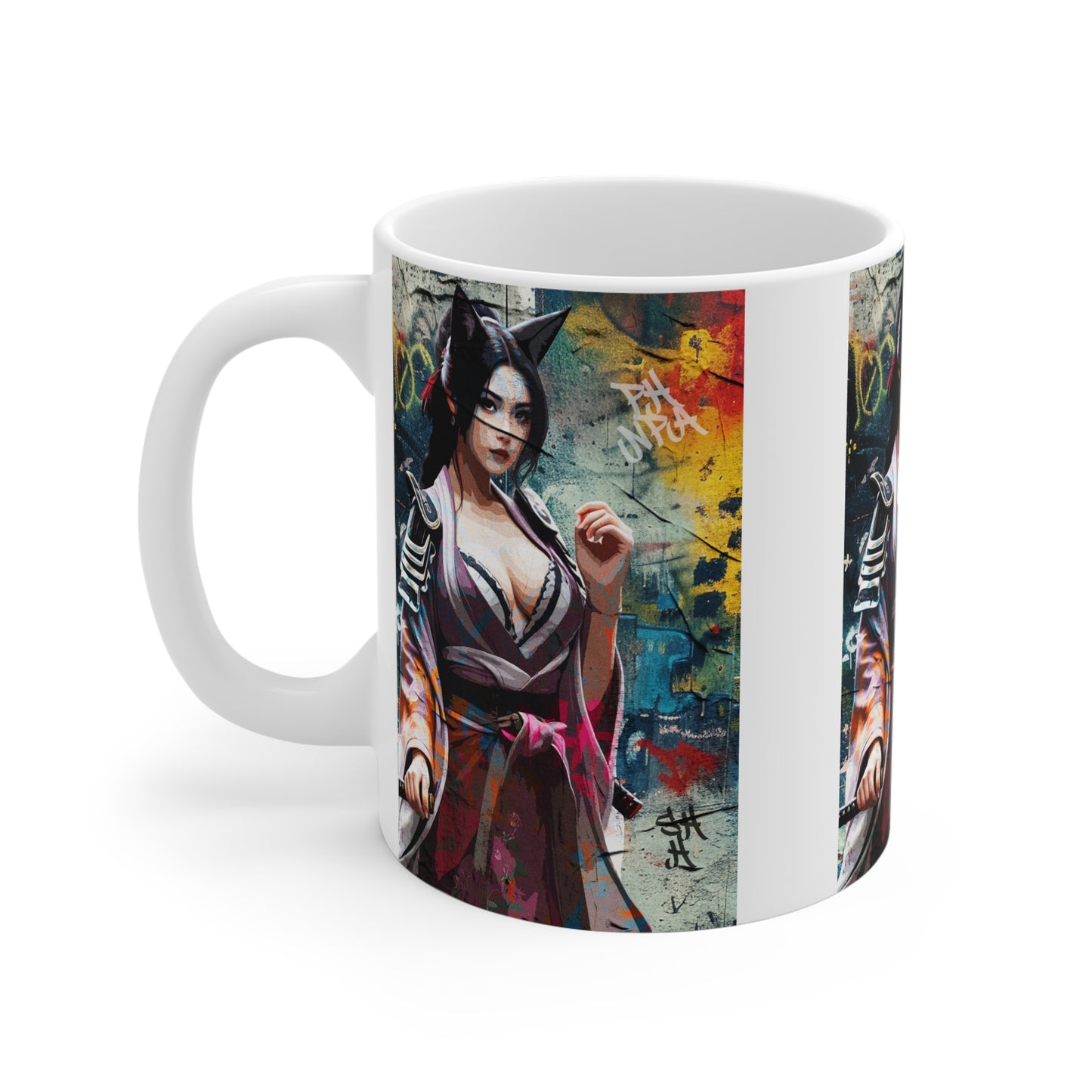 Mug - Warrior Cat Women Graffiti Popart Anime Design