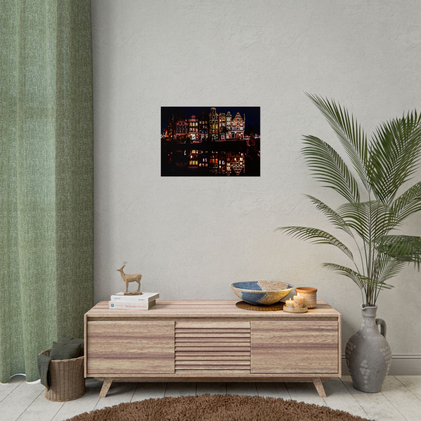 Amsterdam Nightscape Rolled Poster - Colorful Urban Reflection Art