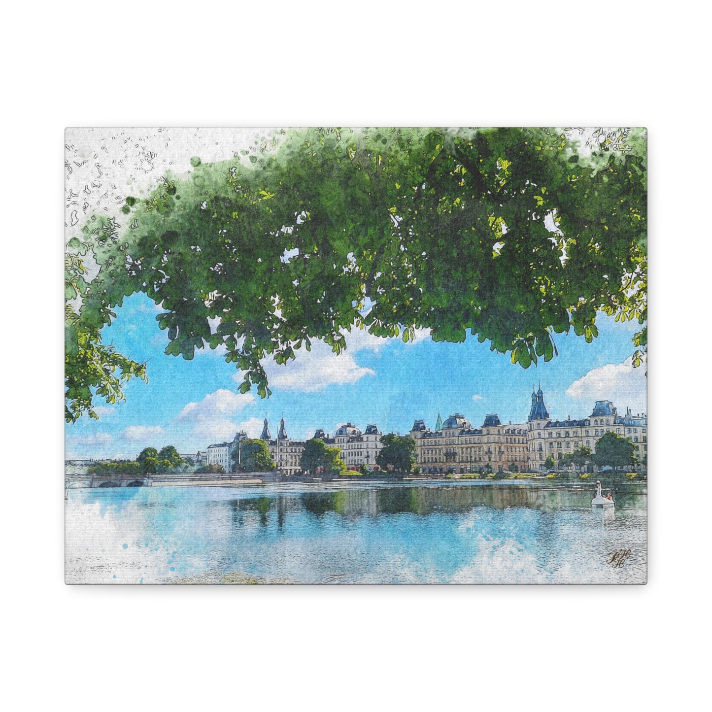 'The Lakes' Copenhagen - Canvas Print Watercolor Art -
