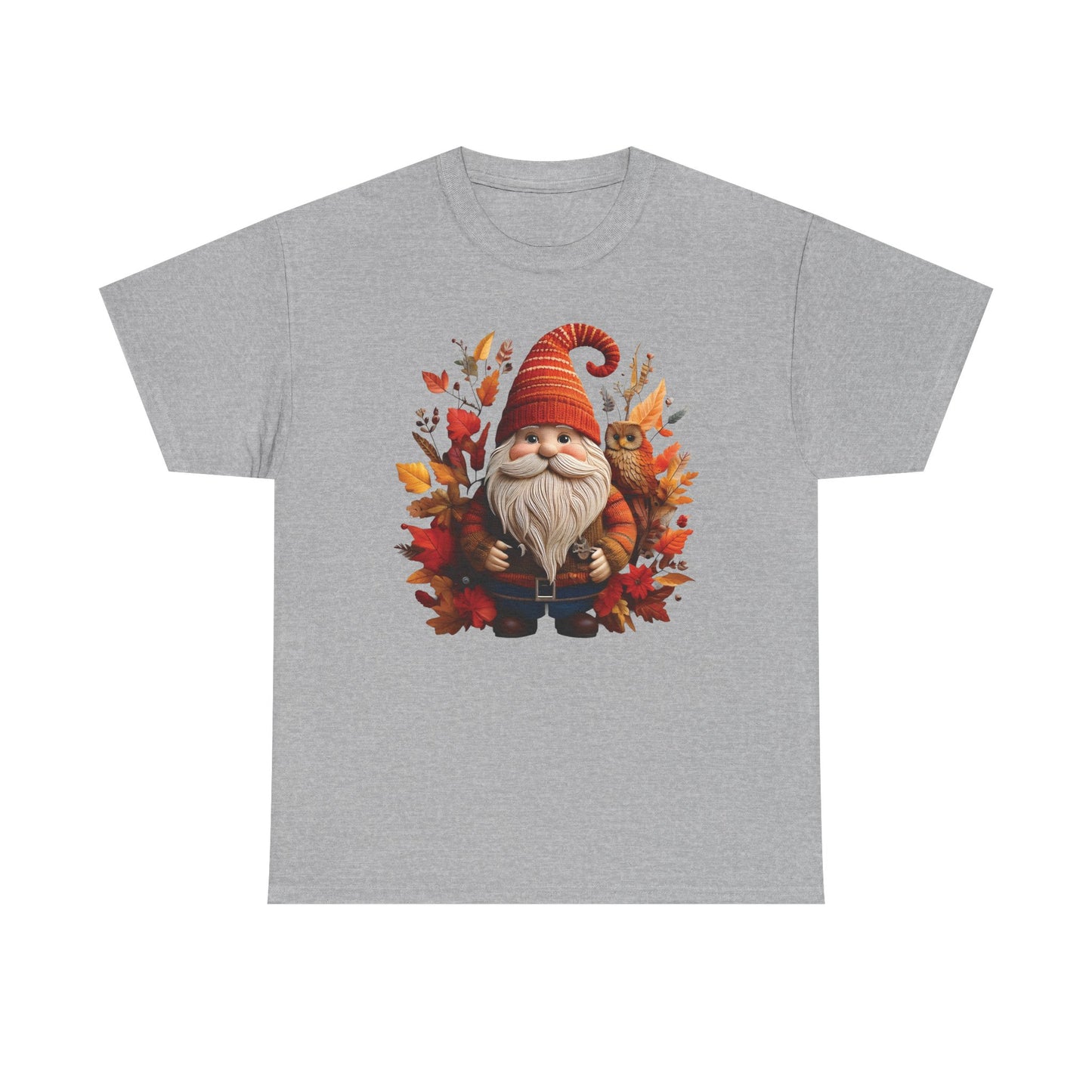 Gnome & Owl Autumn Harmony โ Cozy Magic for the Season ๐๐งก - Tee, Fall T-Shirt, Cozy Halloween Shirt, Pumpkin Spice Gift, Unisex Cotton Top