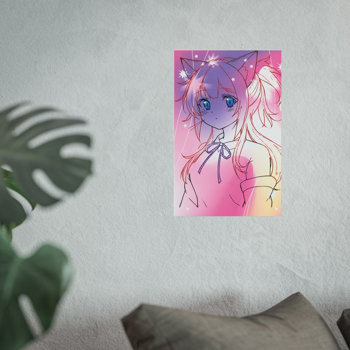 Whimsical Anime Fine Art Poster, Bedroom Wall Decor, Gift for Anime Lovers, Fantasy Art Print, Cute Home Aesthetic