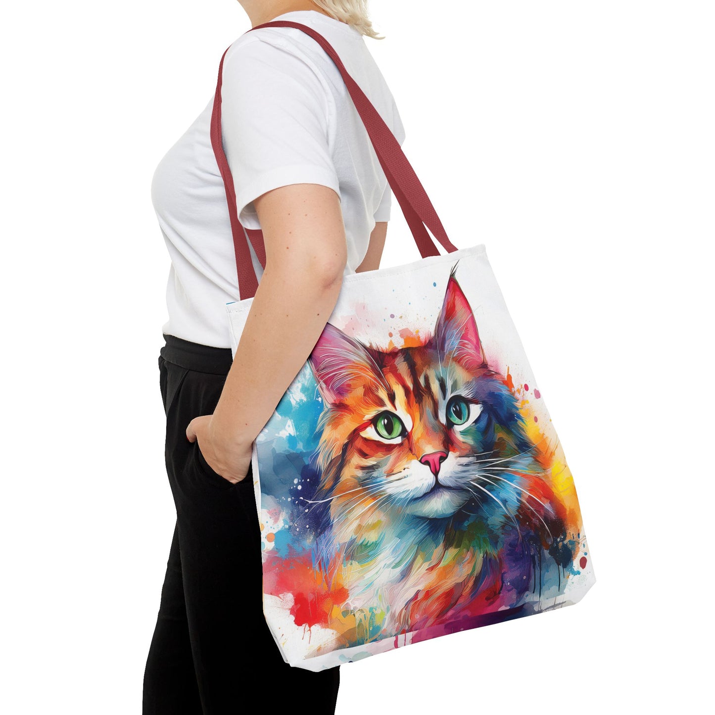 Colorful Tri-Color Cat Tote Bag: Pawsitive Vibes